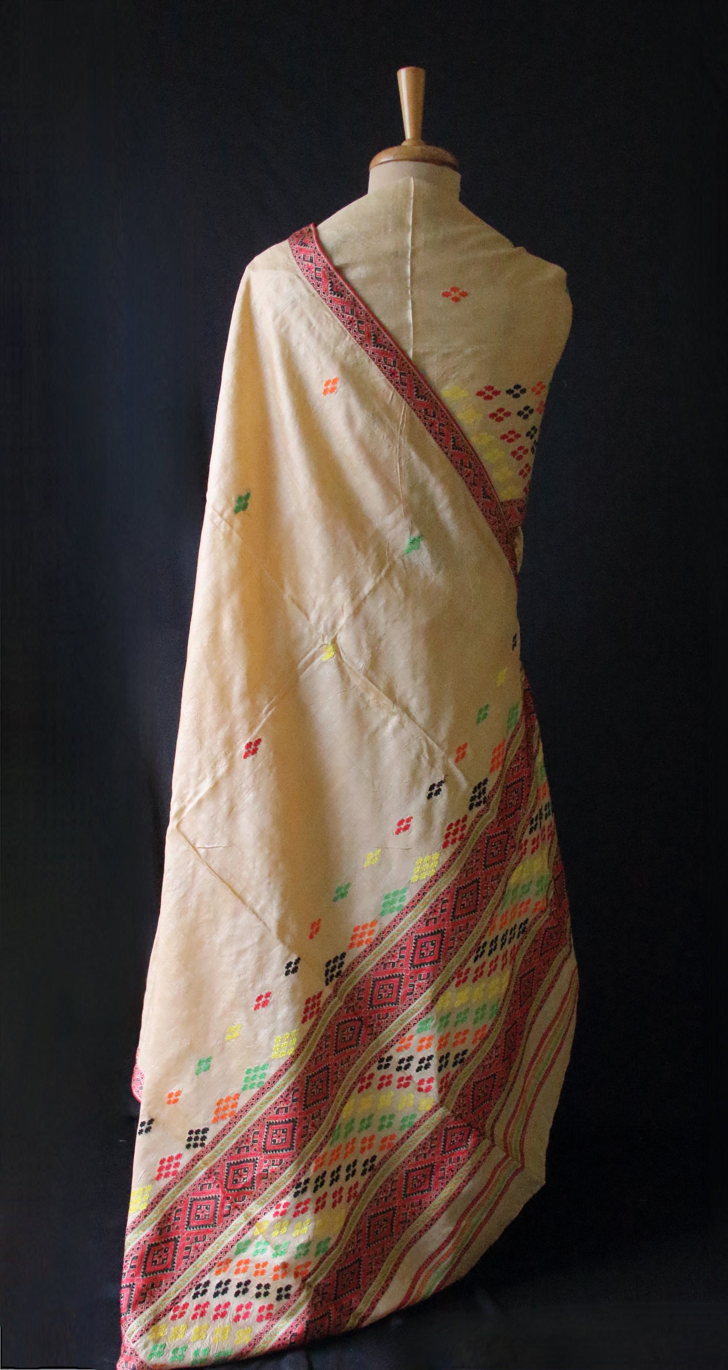 Handloom Tassar Silk Sari with traditional motifs from Assam