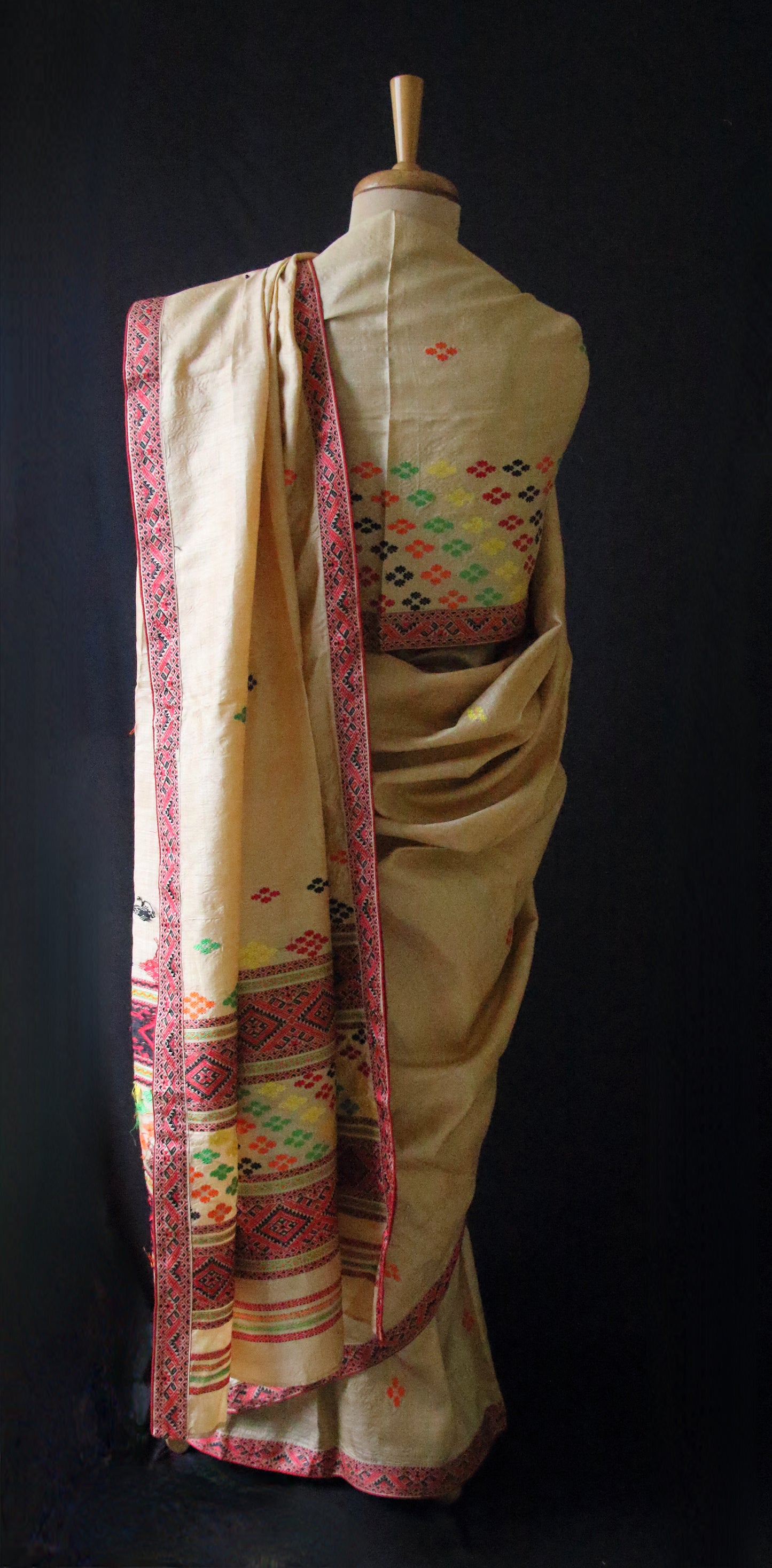 Handloom Tassar Silk Sari with traditional motifs from Assam
