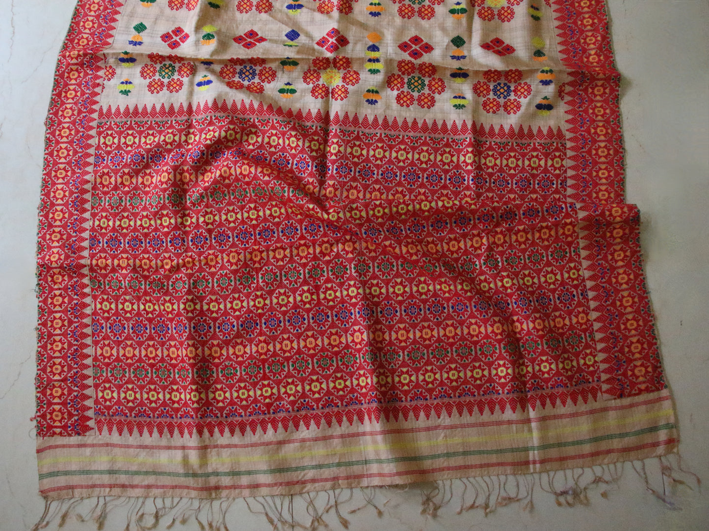Handloom Tassar Silk Sari with traditional motifs from Assam