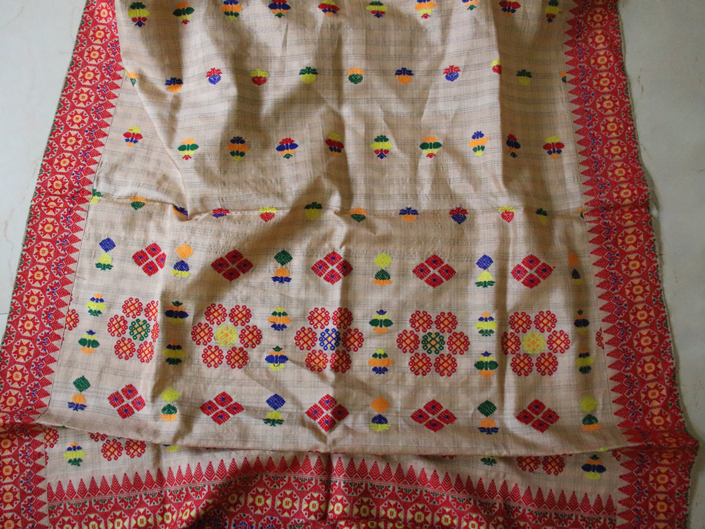 Handloom Tassar Silk Sari with traditional motifs from Assam