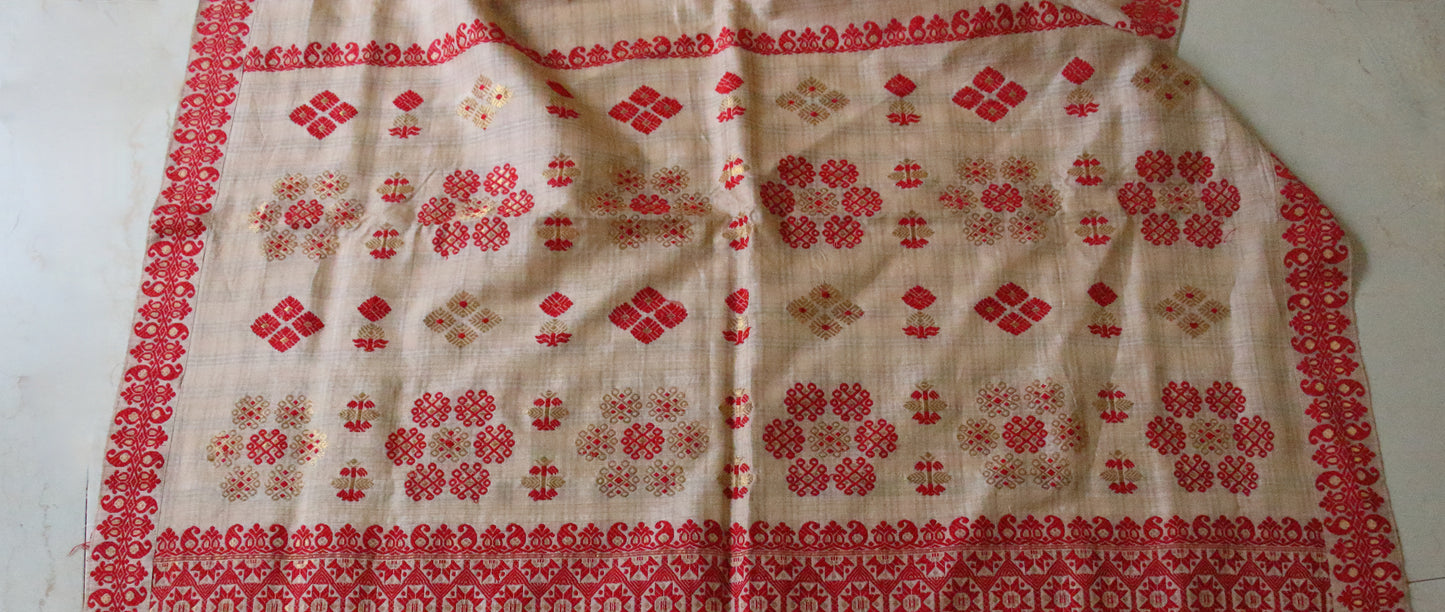 Handloom Tassar Silk Sari with traditional motifs from Assam