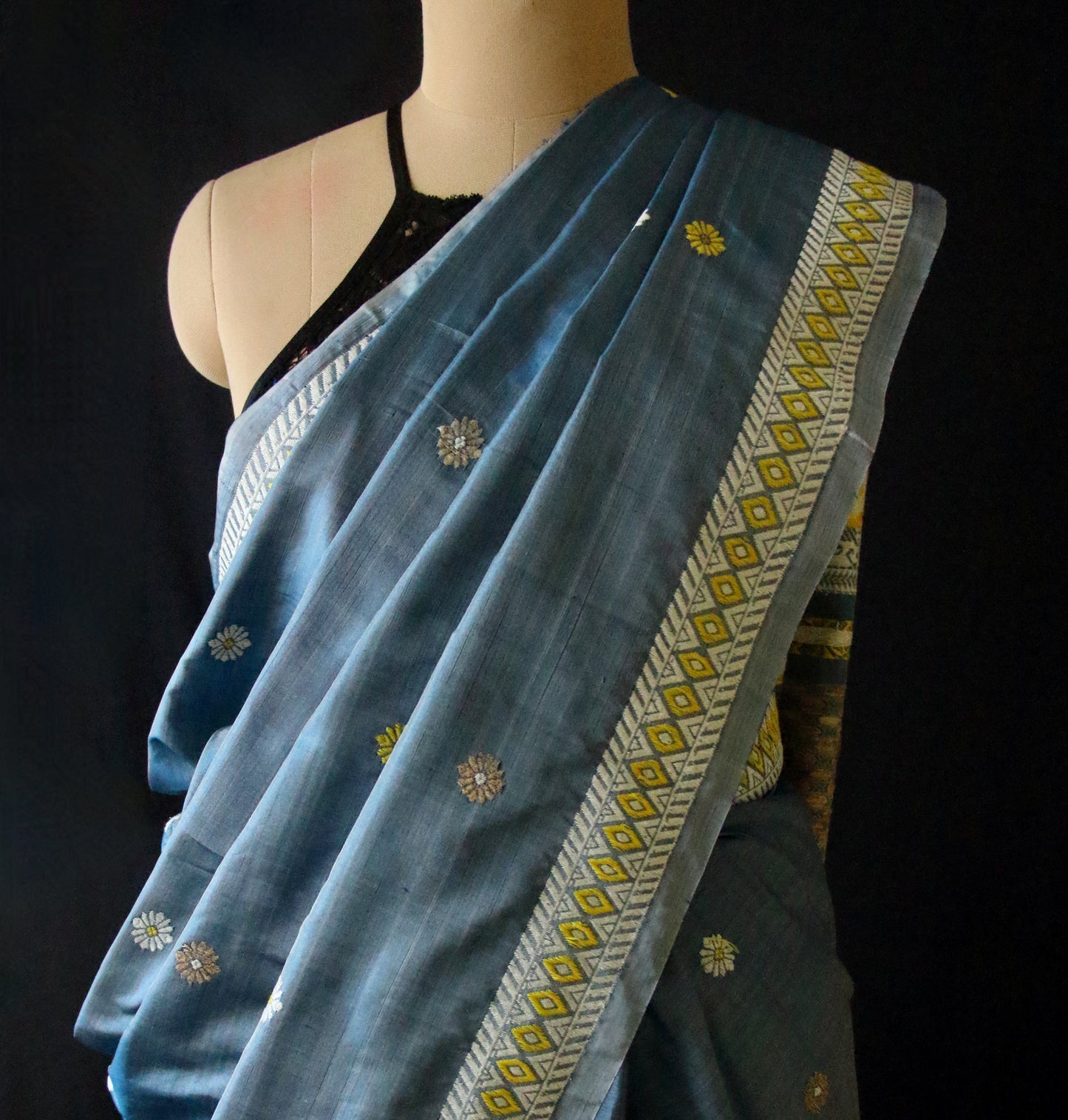 Greyish Blue Colour Handloom Silk Saree from Assam