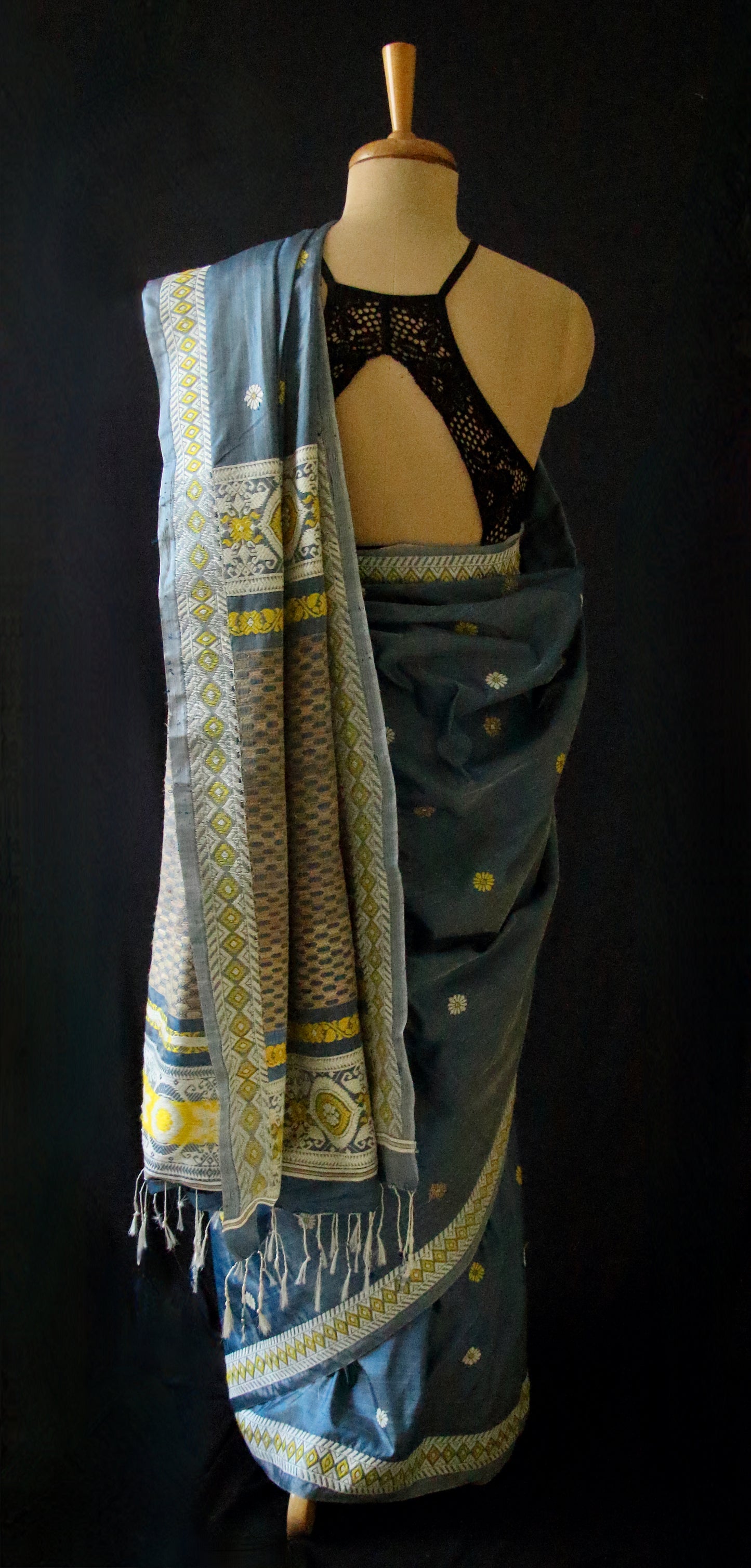 Greyish Blue Colour Handloom Silk Saree from Assam