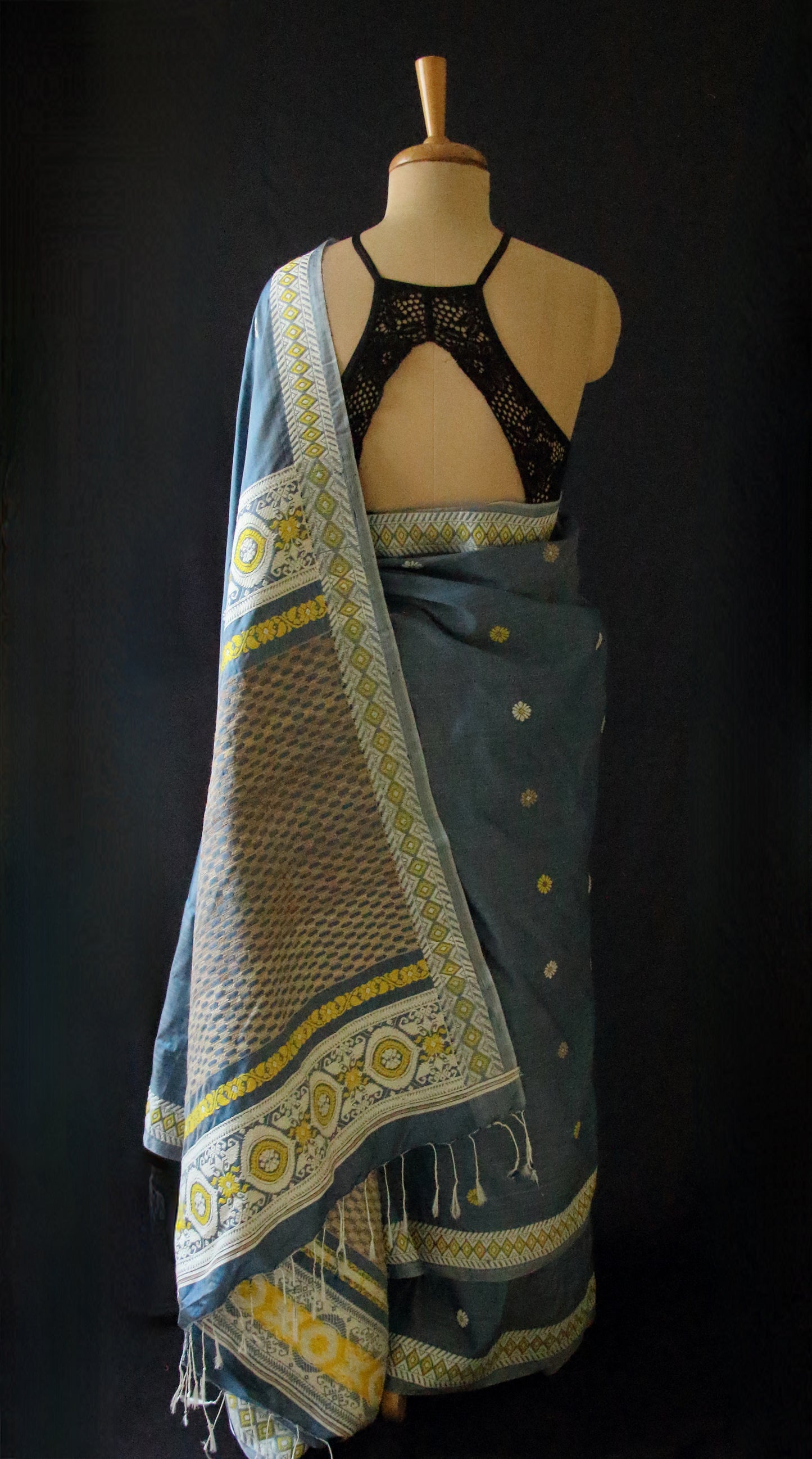 Greyish Blue Colour Handloom Silk Saree from Assam
