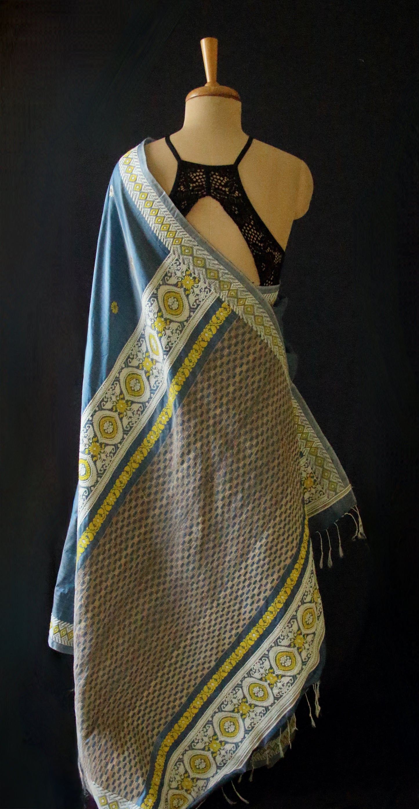 Greyish Blue Colour Handloom Silk Saree from Assam