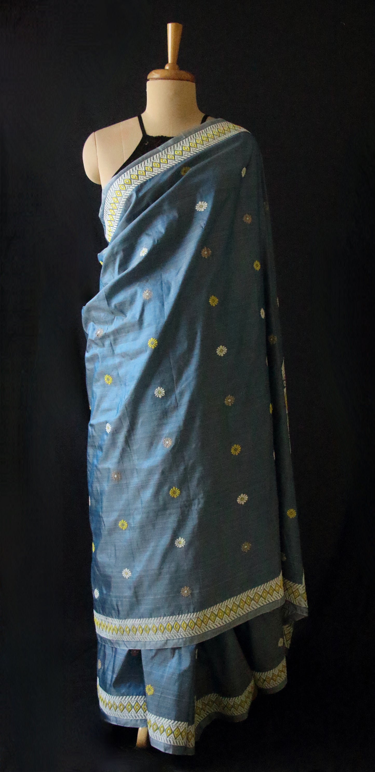 Greyish Blue Colour Handloom Silk Saree from Assam