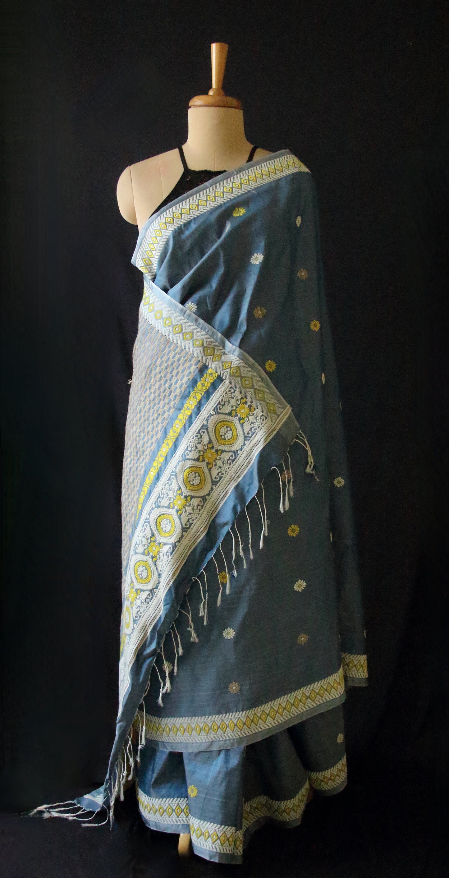 Greyish Blue Colour Handloom Silk Saree from Assam