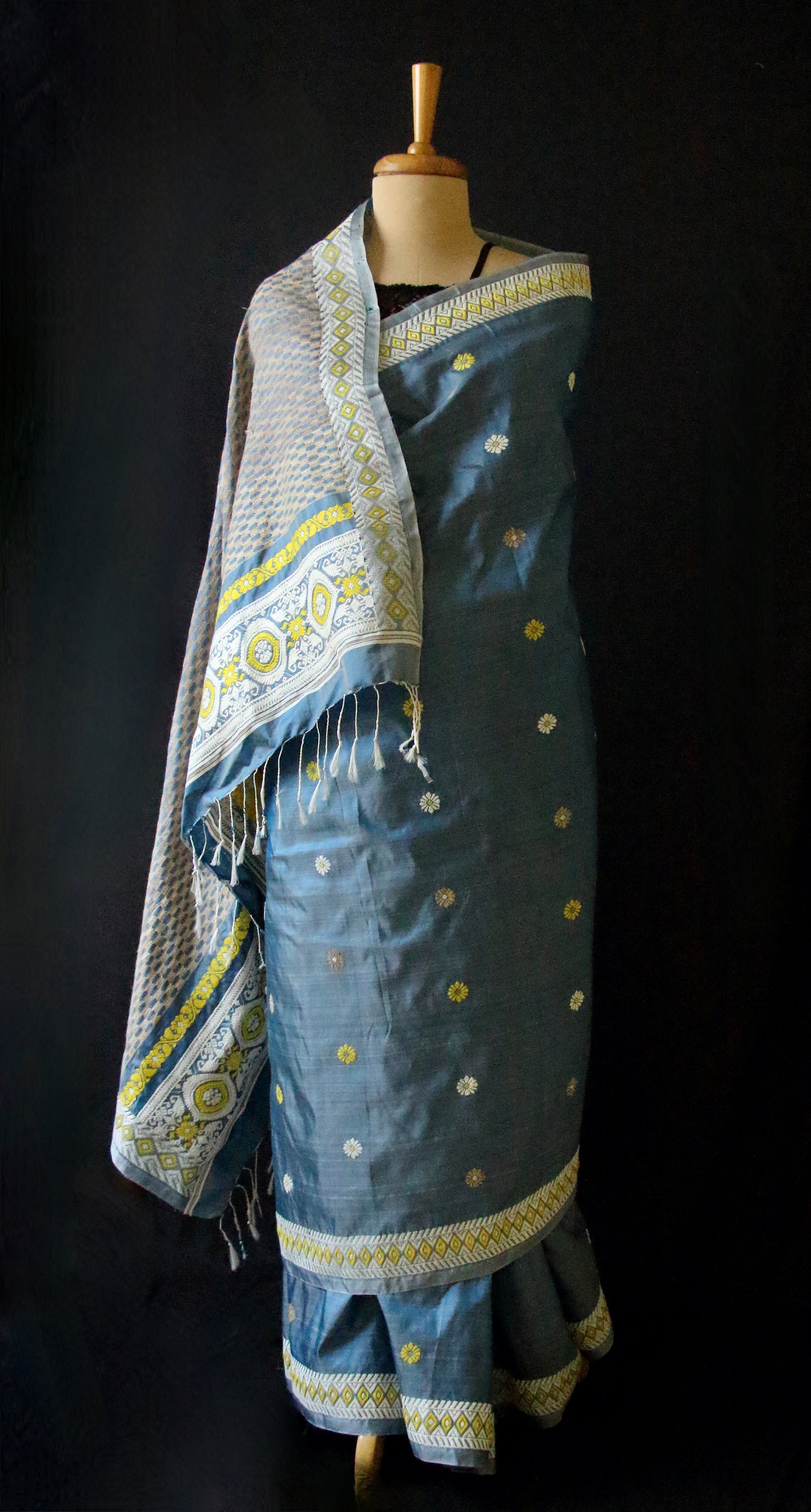 Greyish Blue Colour Handloom Silk Saree from Assam