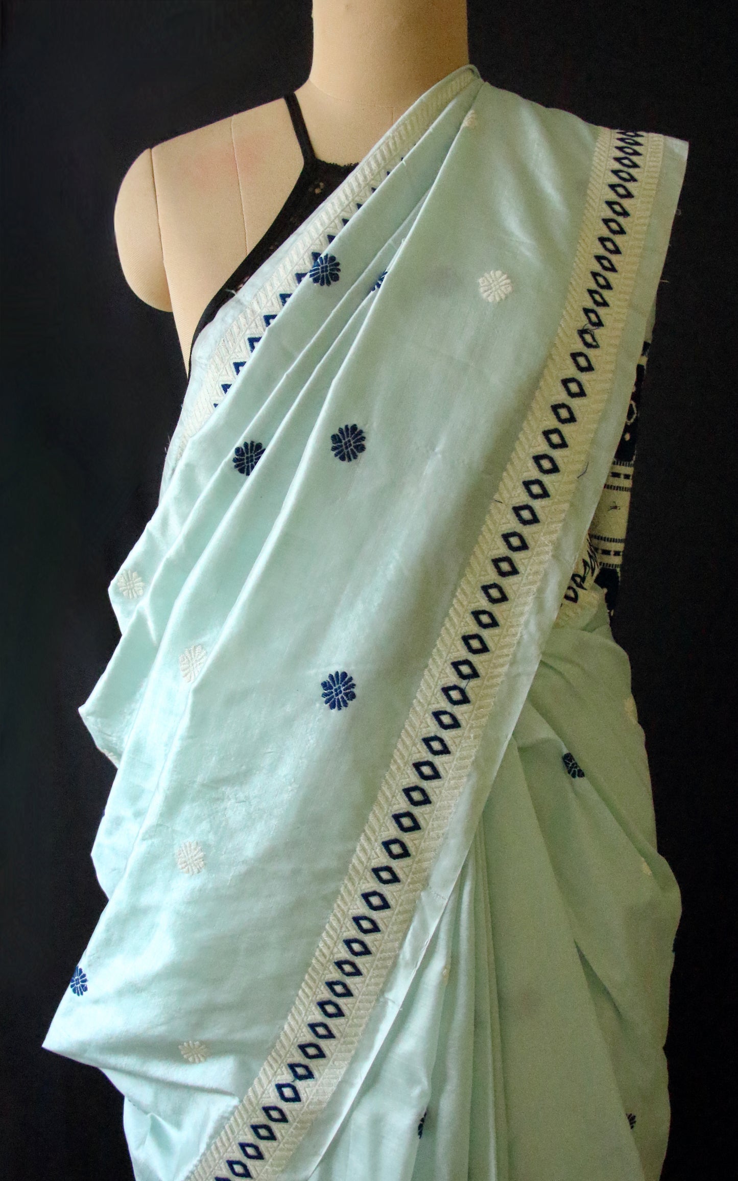 Soft Blue Colour Handloom Mulberry Silk Saree from Assam