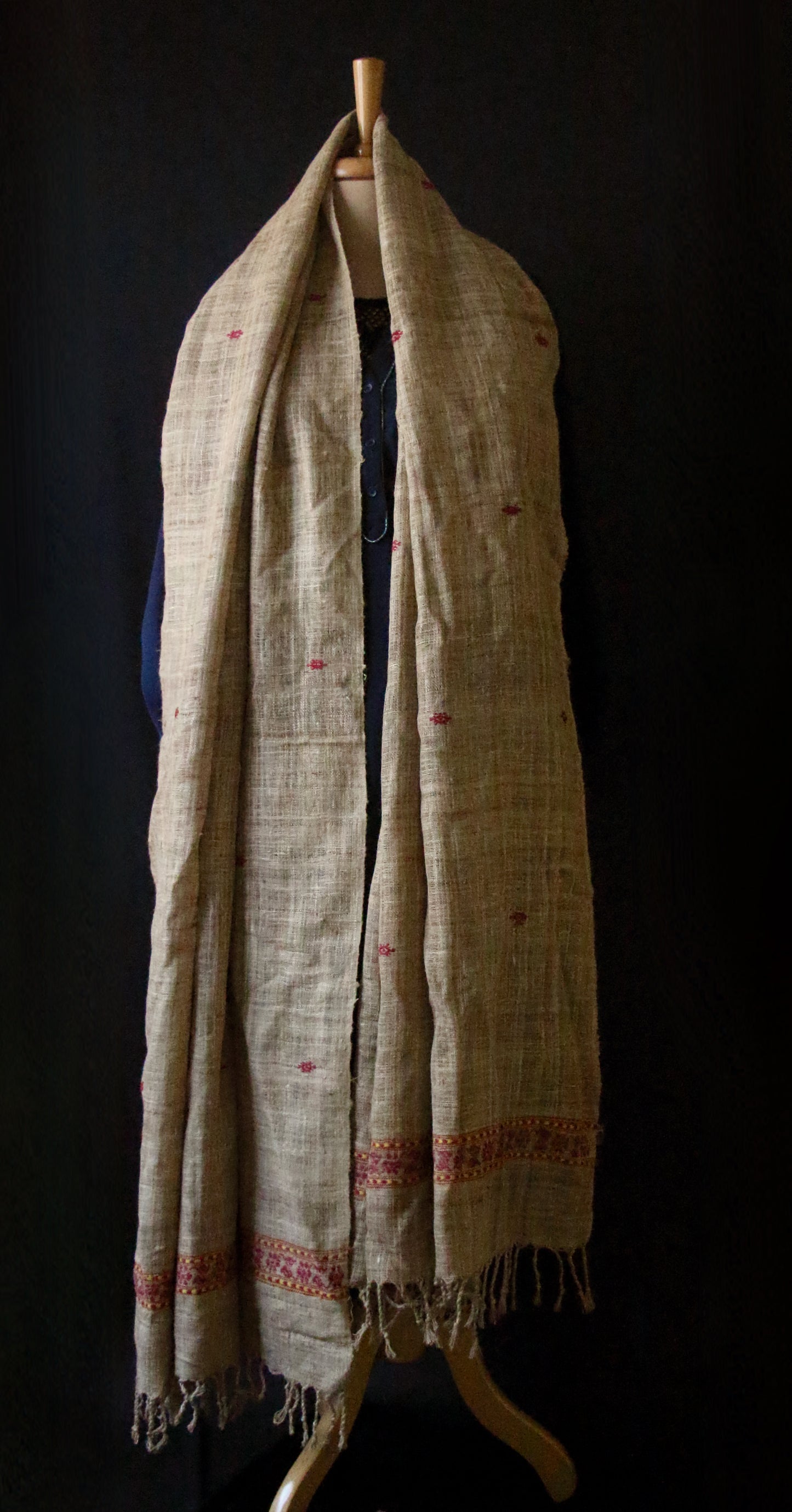 Handwoven Muga Ghicha Silk Shawl with Eri Silk Motifs from Assam