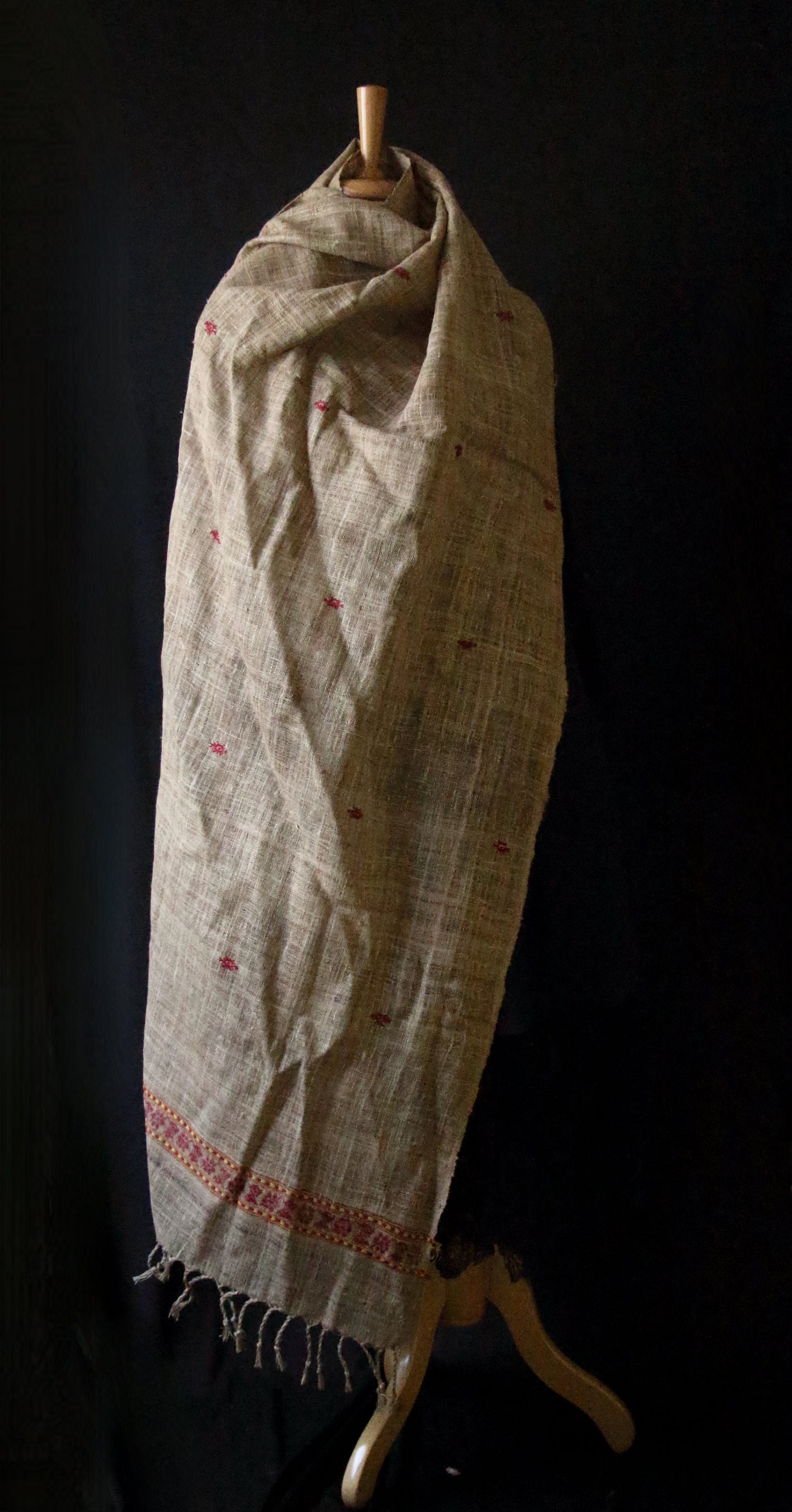Handwoven Muga Ghicha Silk Shawl with Eri Silk Motifs from Assam