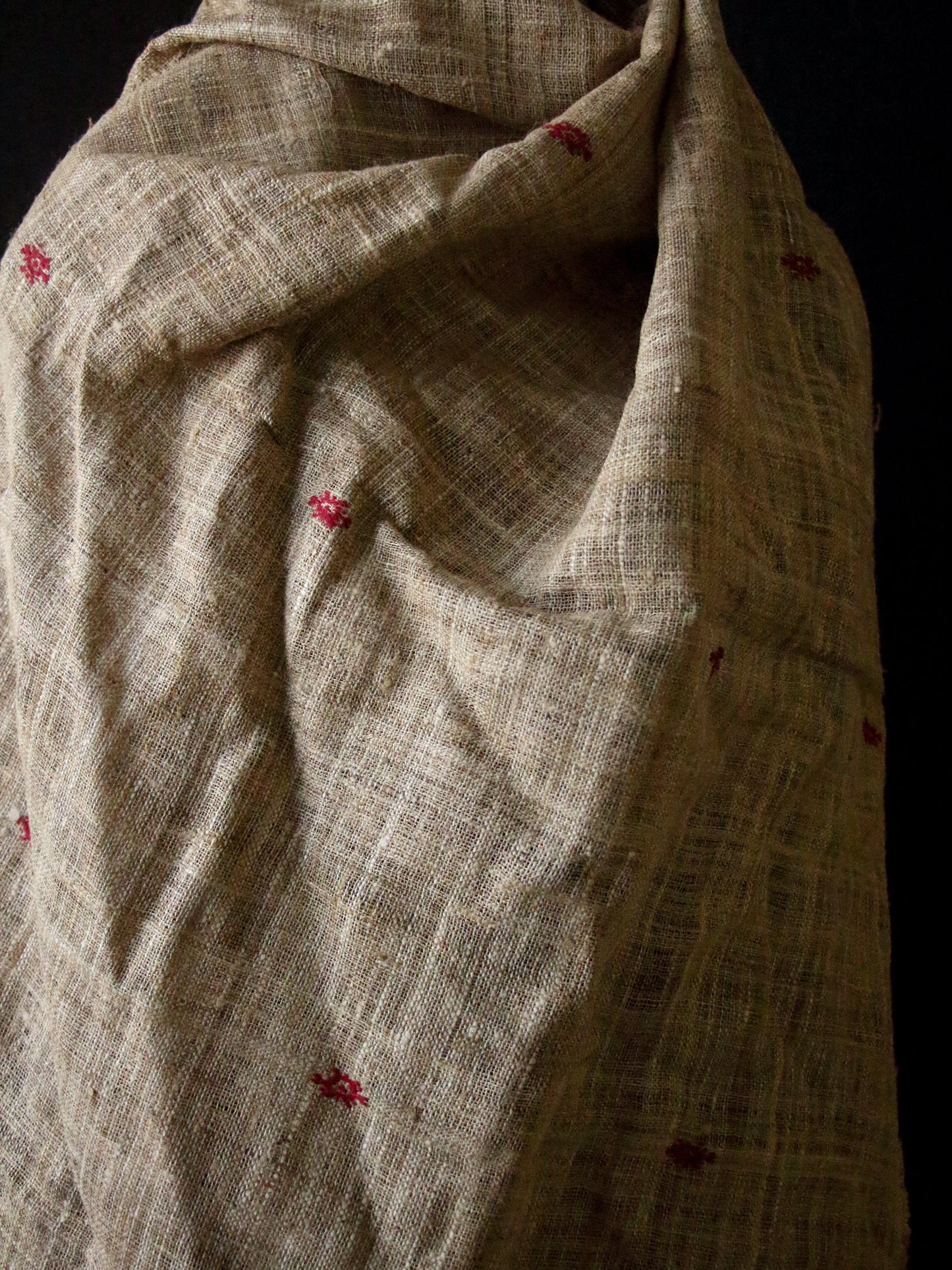 Handwoven Muga Ghicha Silk Shawl with Eri Silk Motifs from Assam