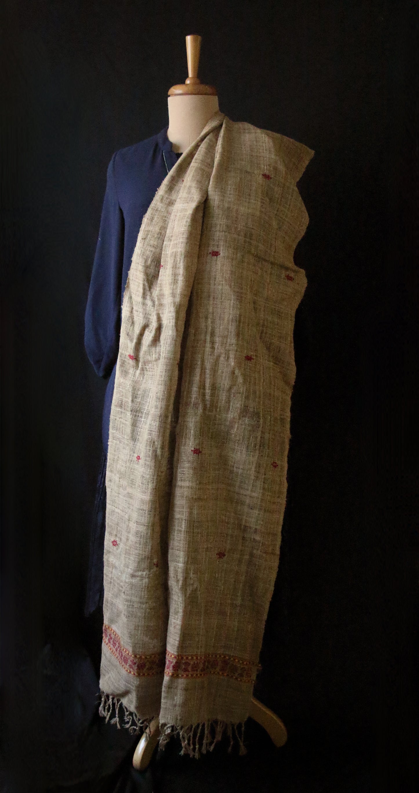 Handwoven Muga Ghicha Silk Shawl with Eri Silk Motifs from Assam