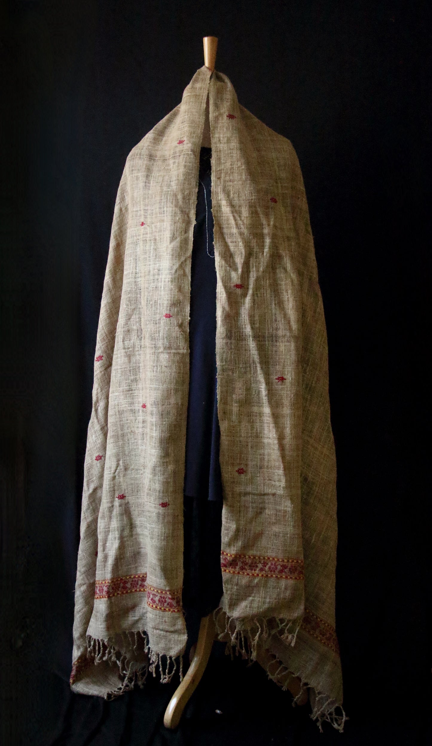 Handwoven Muga Ghicha Silk Shawl with Eri Silk Motifs from Assam