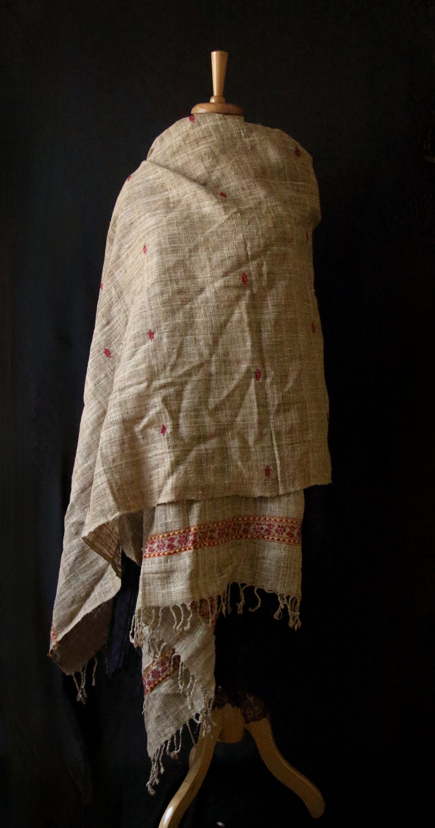 Handwoven Muga Ghicha Silk Shawl with Eri Silk Motifs from Assam