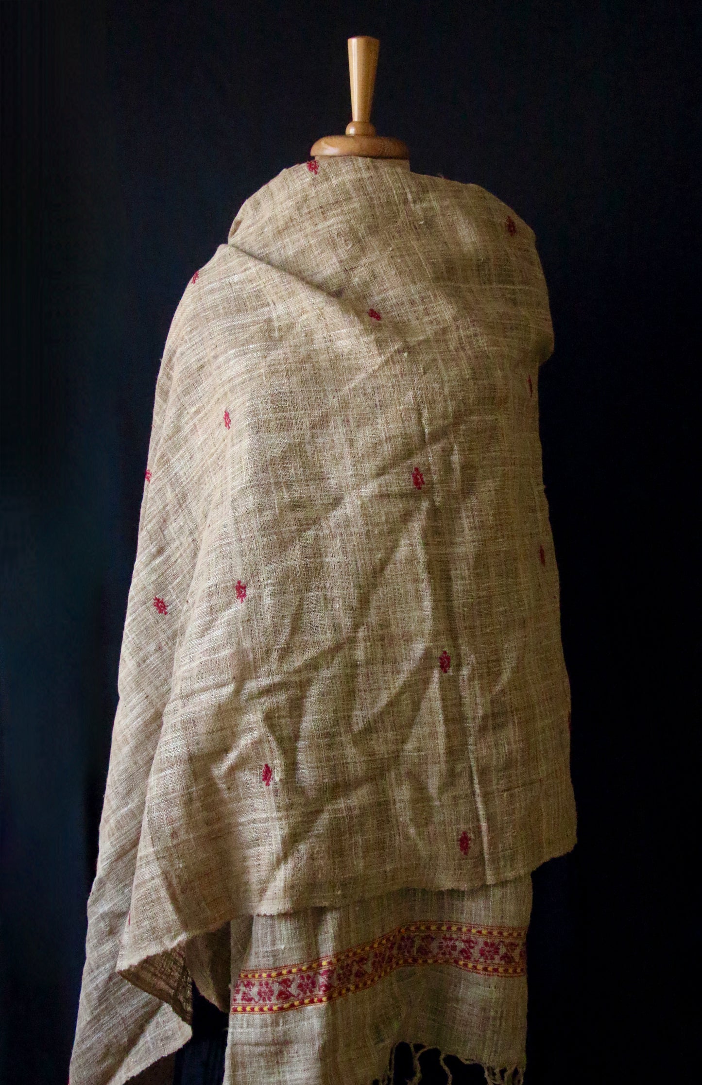 Handwoven Muga Ghicha Silk Shawl with Eri Silk Motifs from Assam
