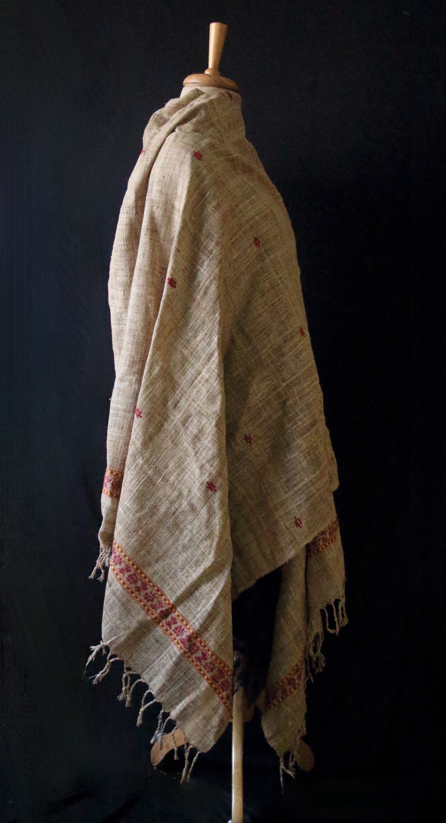 Handwoven Muga Ghicha Silk Shawl with Eri Silk Motifs from Assam