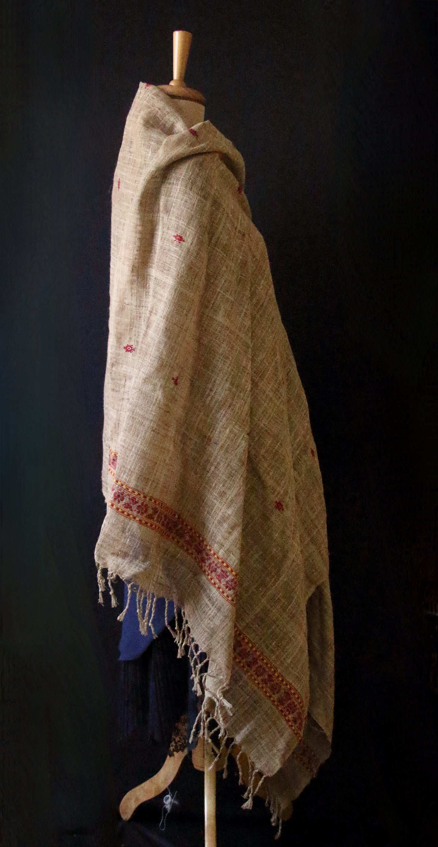 Handwoven Muga Ghicha Silk Shawl with Eri Silk Motifs from Assam