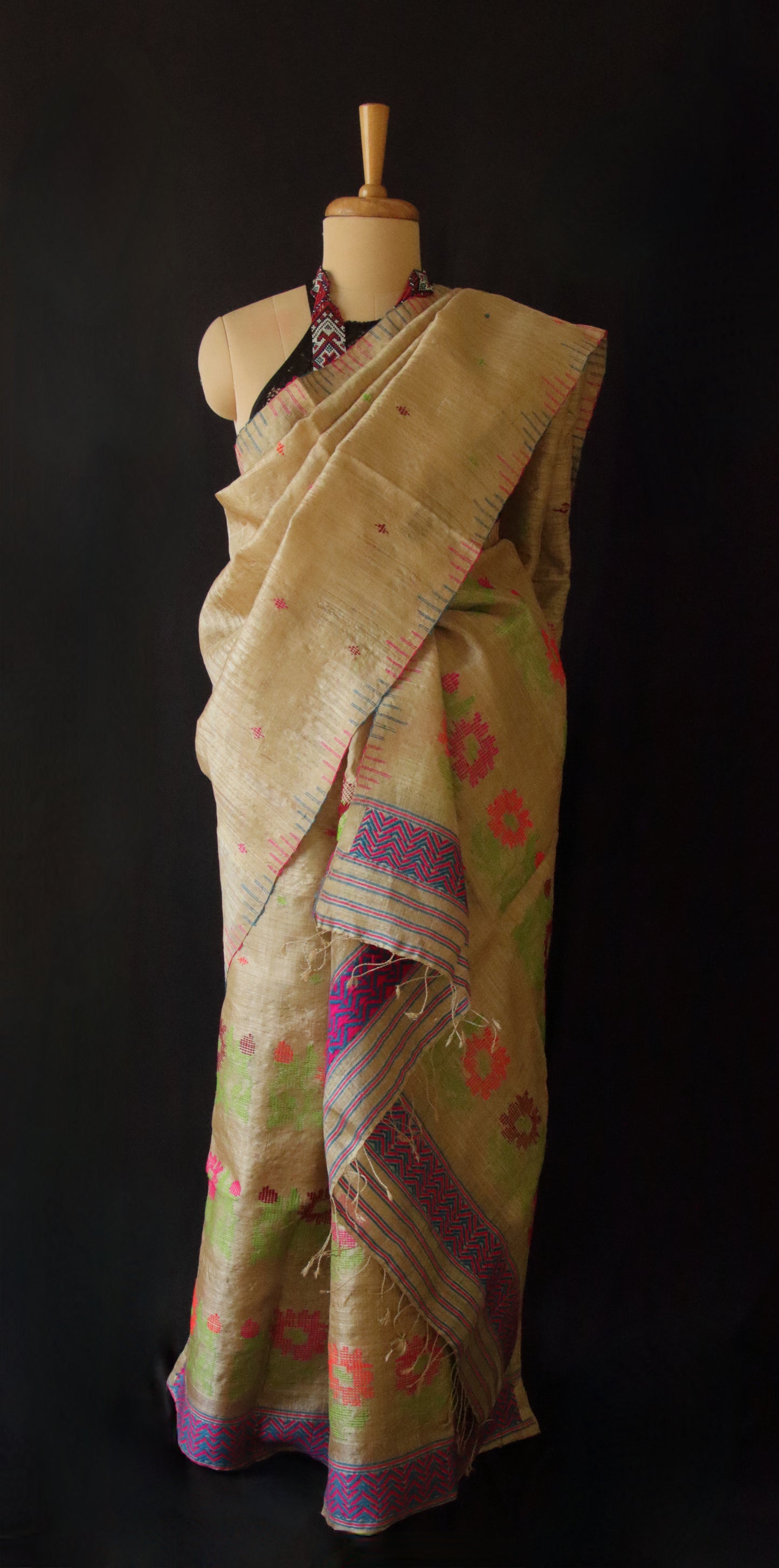 Muga Silk Contemporary Design Mekhela Chador Set from Assam