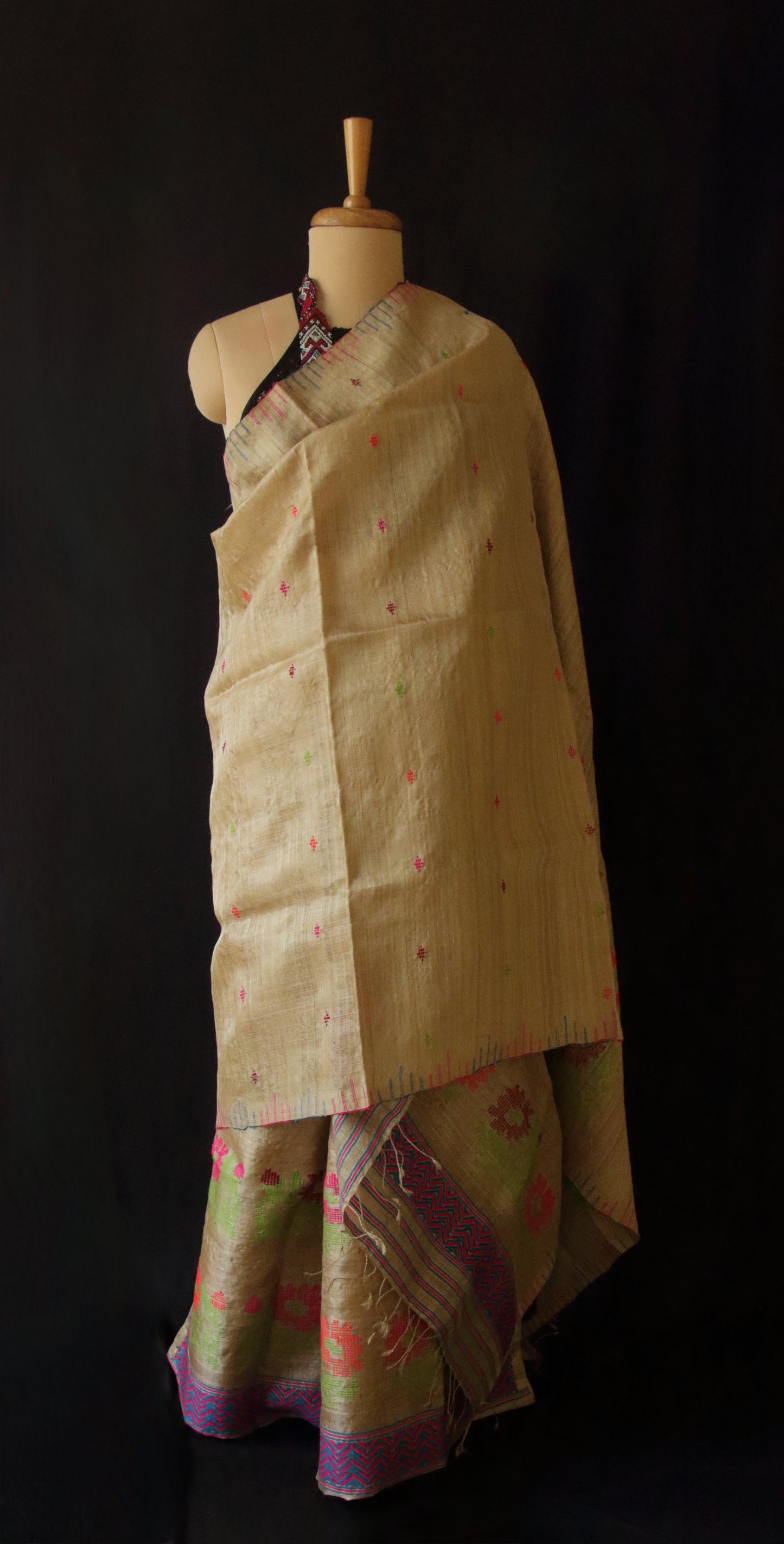 Muga Silk Contemporary Design Mekhela Chador Set from Assam