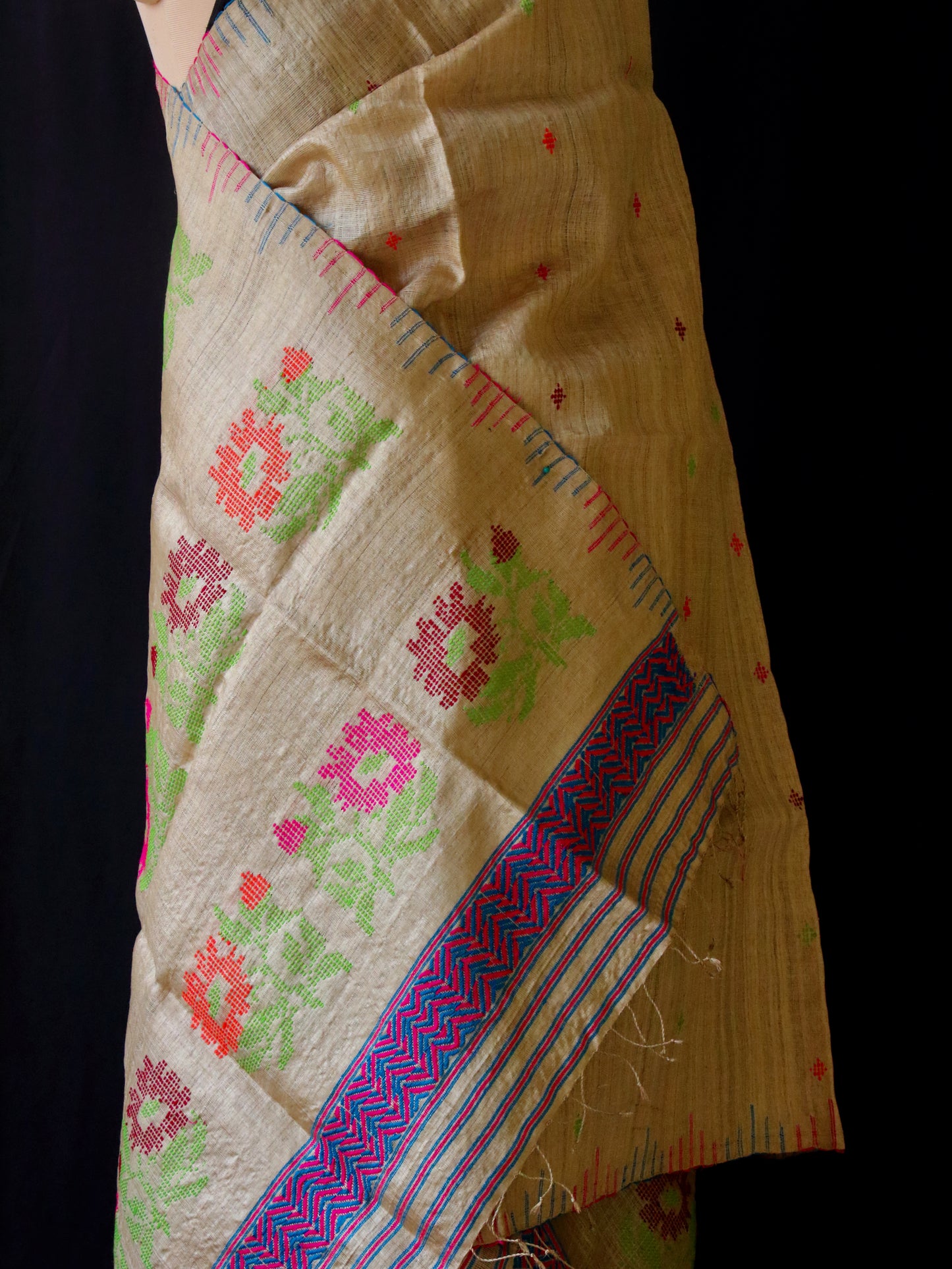 Muga Silk Contemporary Design Mekhela Chador Set from Assam