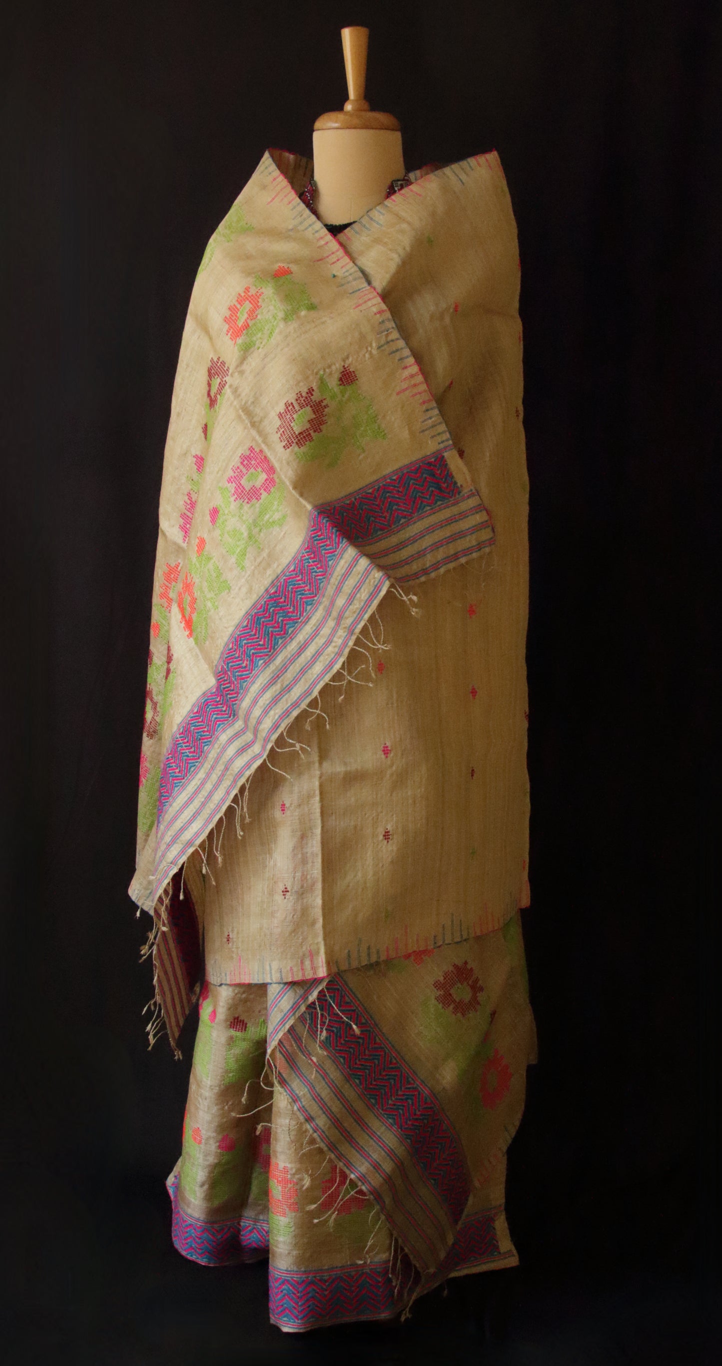 Muga Silk Contemporary Design Mekhela Chador Set from Assam