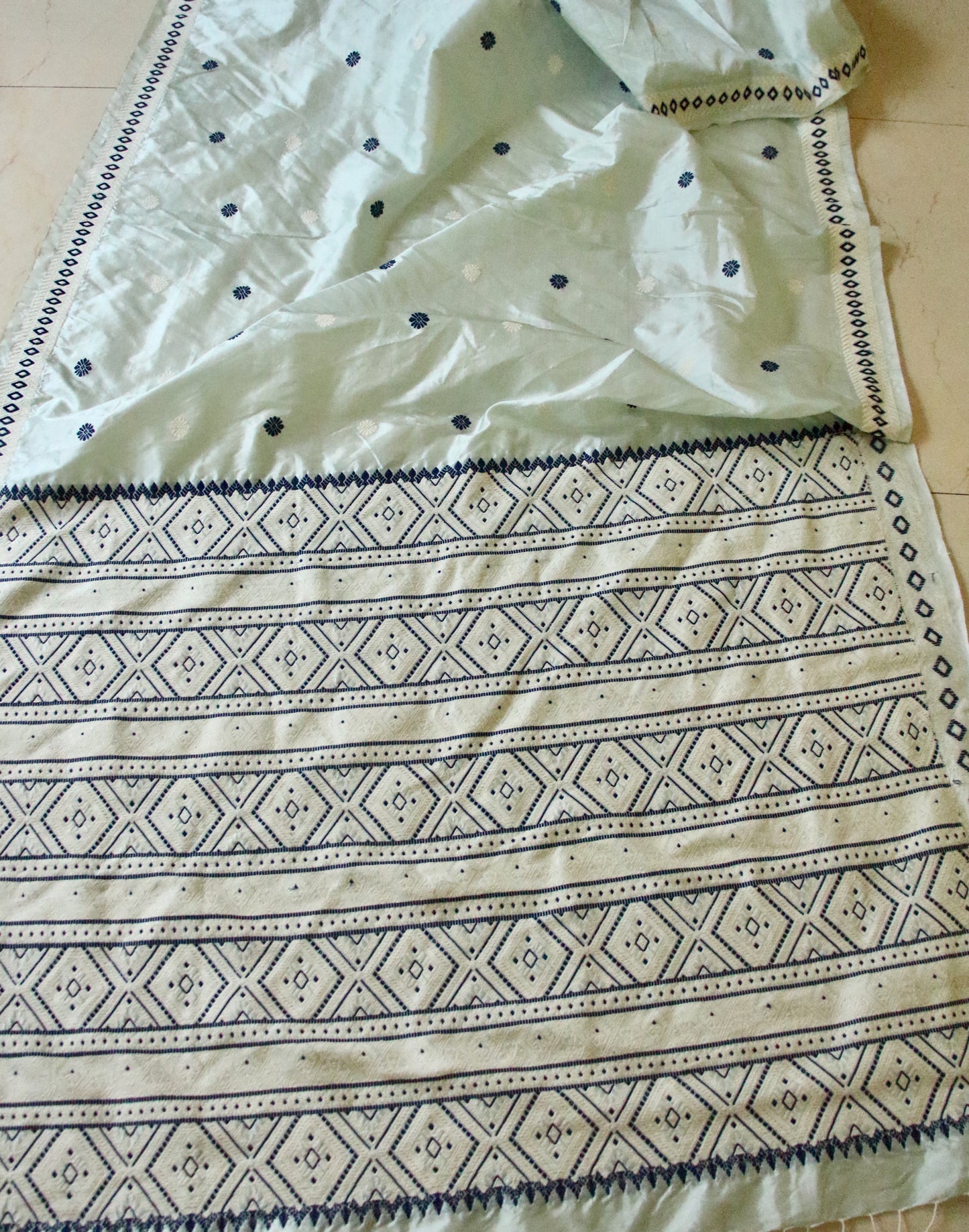 Soft Blue Colour Handloom Mulberry Silk Saree from Assam
