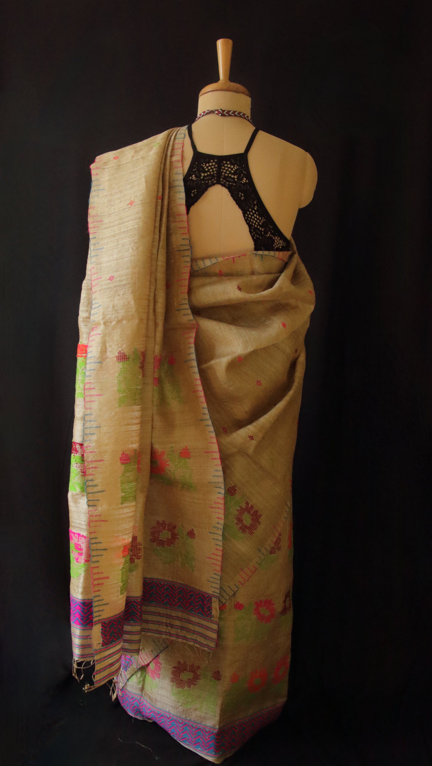 Muga Silk Contemporary Design Mekhela Chador Set from Assam