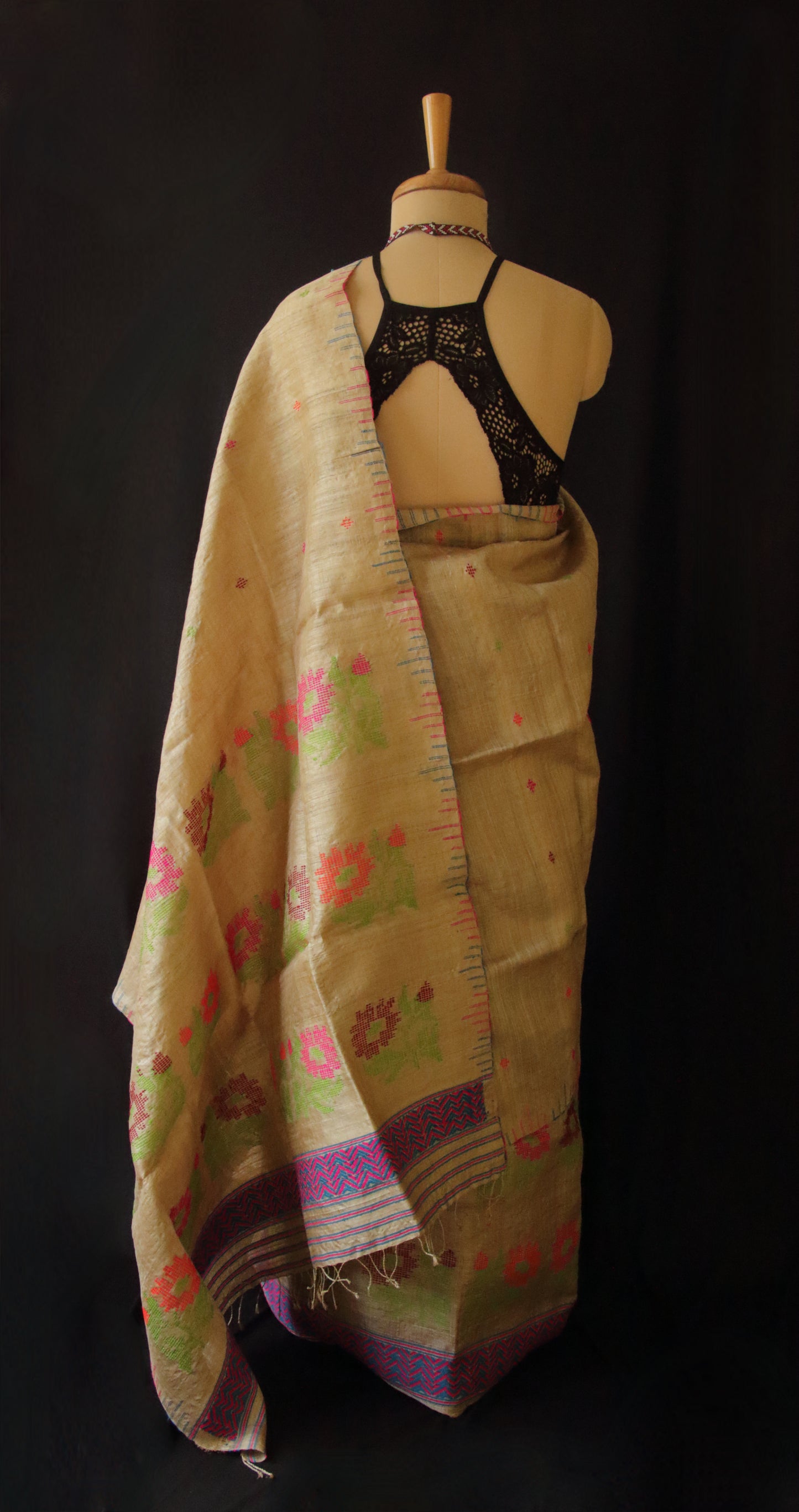 Muga Silk Contemporary Design Mekhela Chador Set from Assam