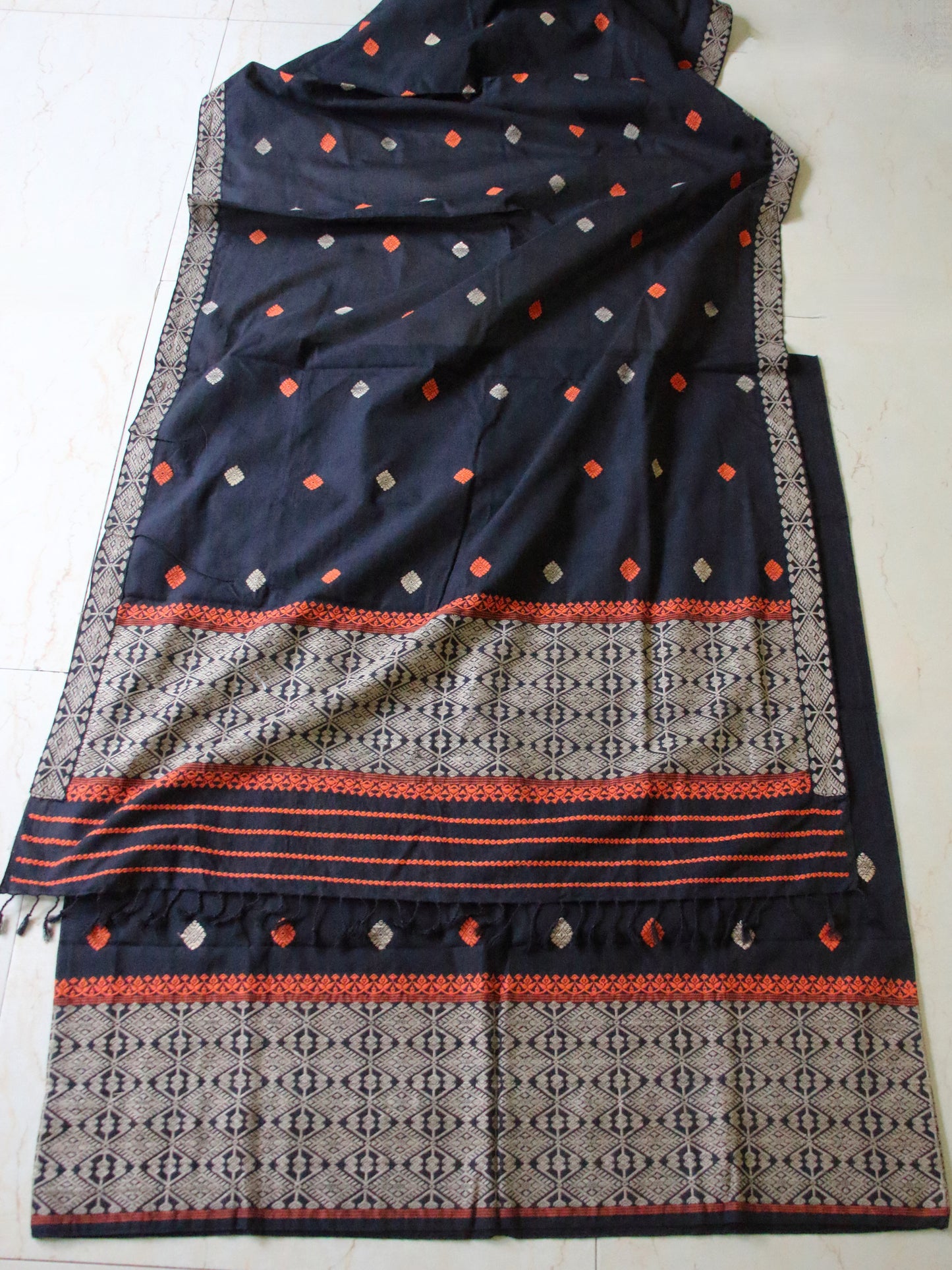 Natural Dyed Cotton  Handloom Mekhela Chador Set from Assam