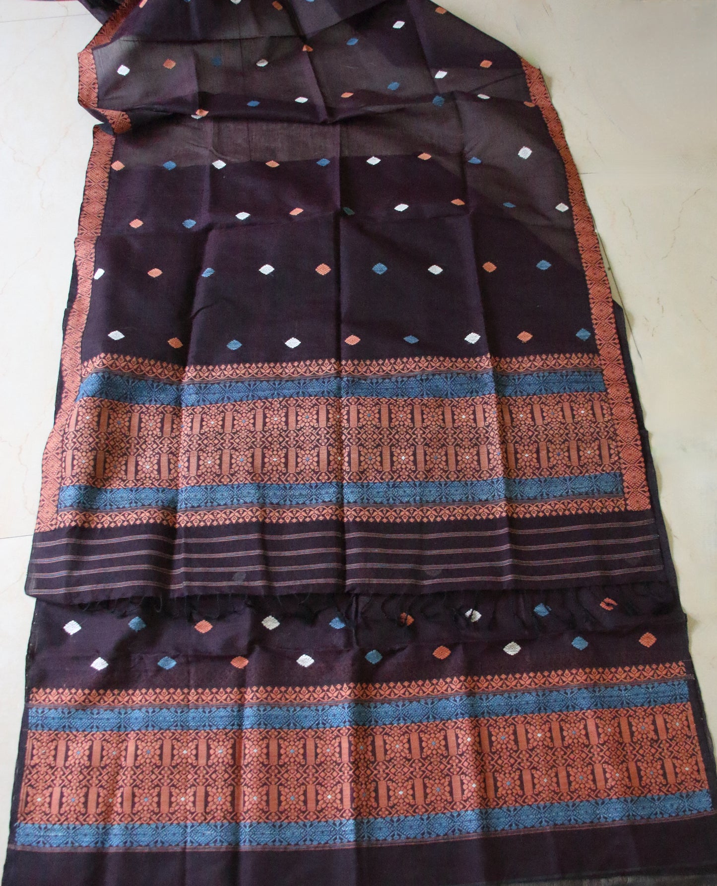 Natural Dyed Purple Cotton Silk Handloom Mekhela Chador Set