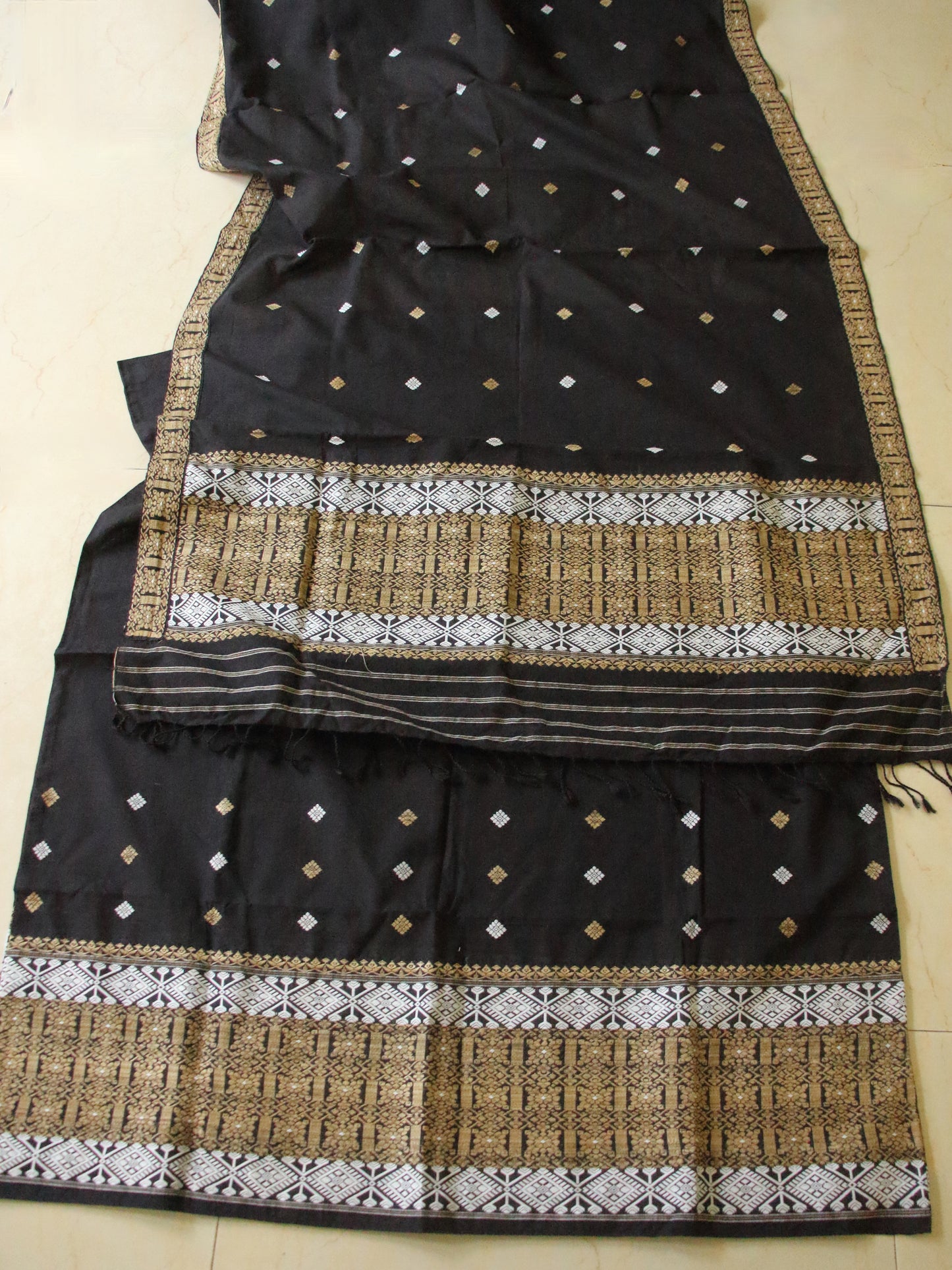 Natural Dyed Cotton Handloom Mekhela Chador Set from Assam