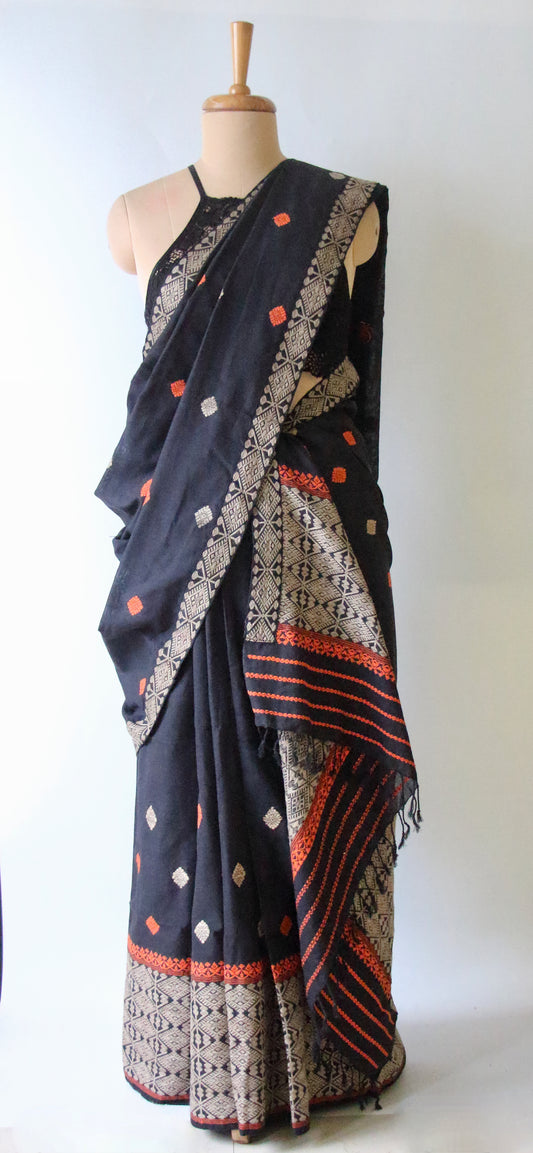 Natural Dyed Cotton  Handloom Mekhela Chador Set from Assam