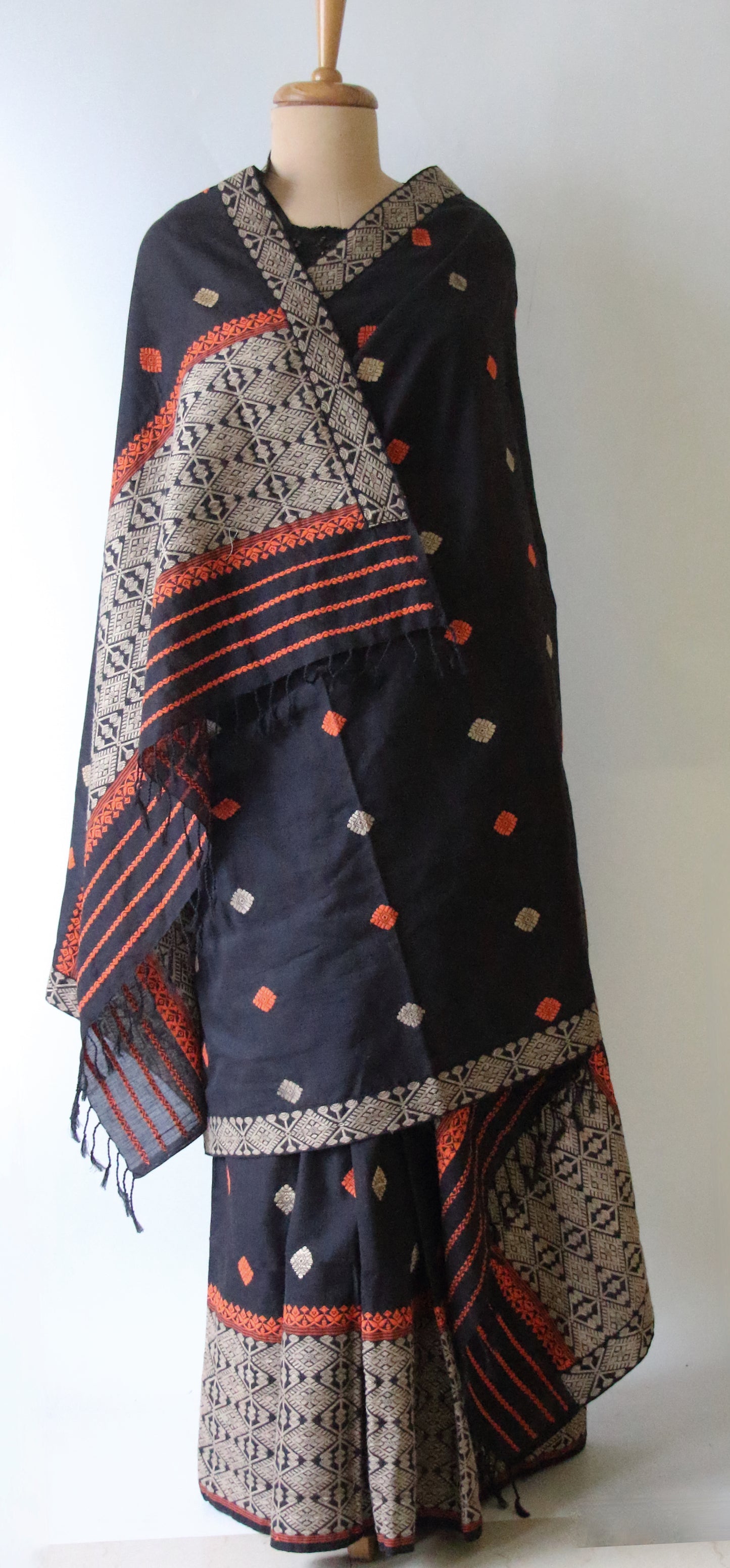 Natural Dyed Cotton  Handloom Mekhela Chador Set from Assam