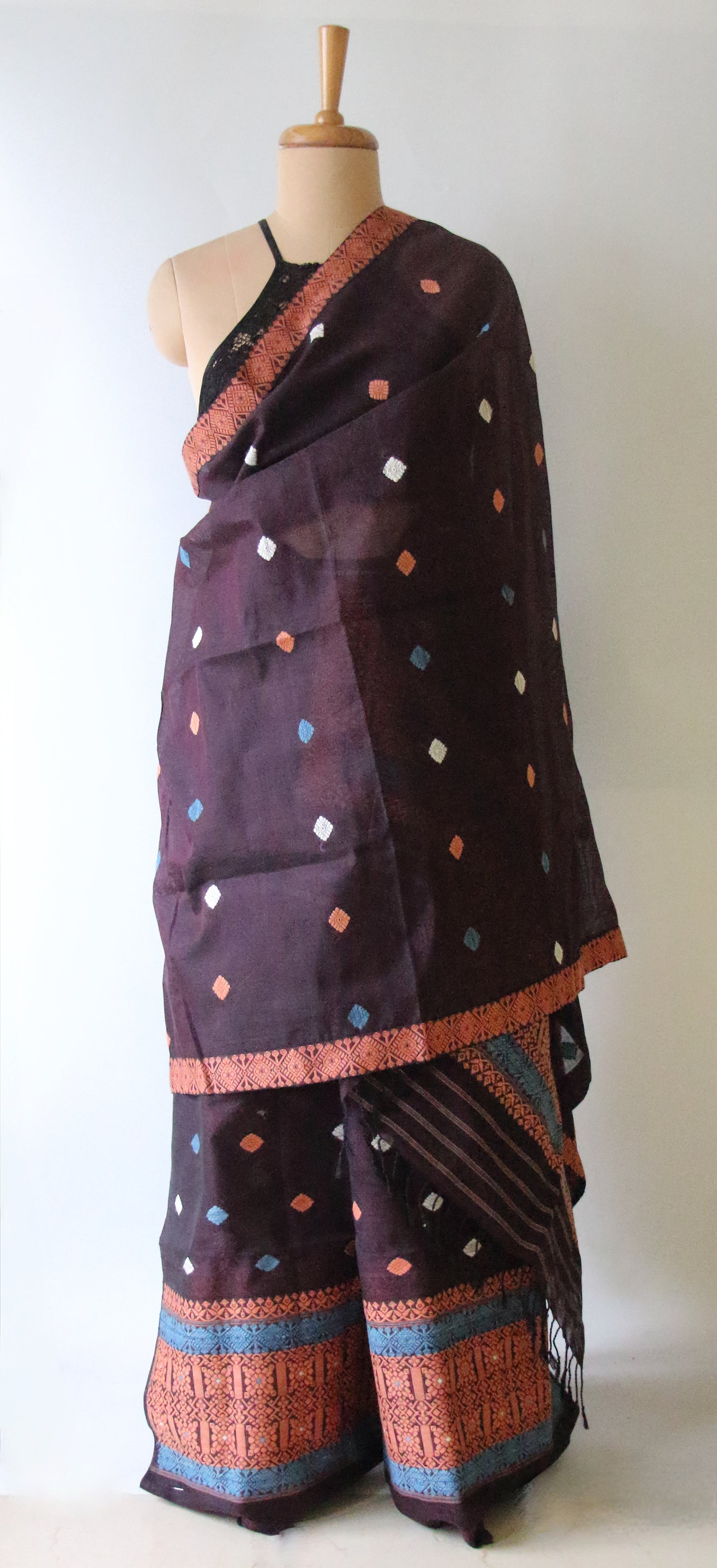 Natural Dyed Purple Cotton Silk Handloom Mekhela Chador Set