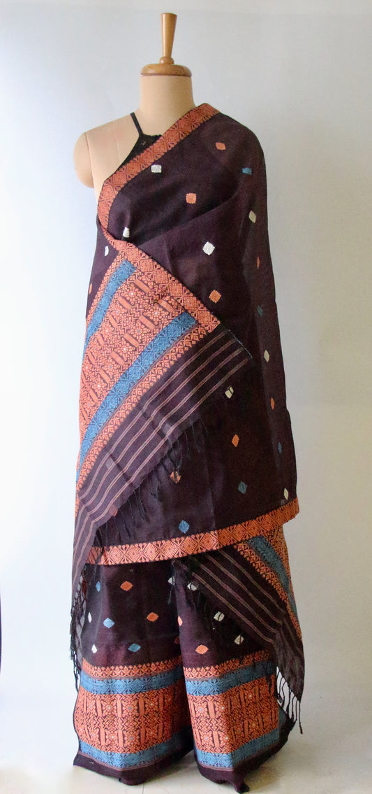 Natural Dyed Purple Cotton Silk Handloom Mekhela Chador Set