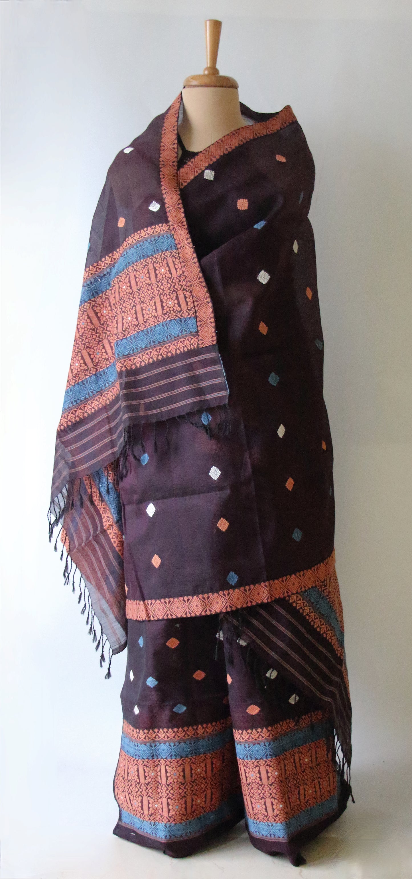 Natural Dyed Purple Cotton Silk Handloom Mekhela Chador Set