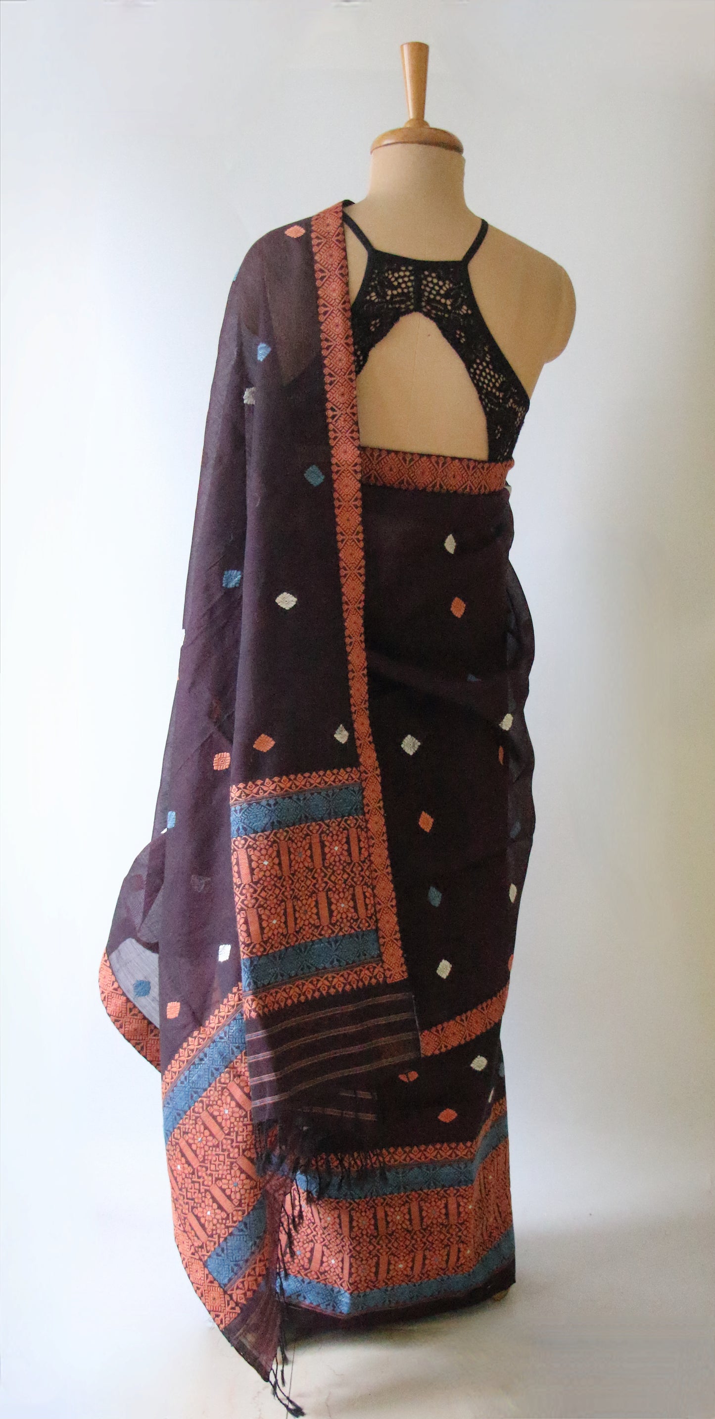 Natural Dyed Purple Cotton Silk Handloom Mekhela Chador Set