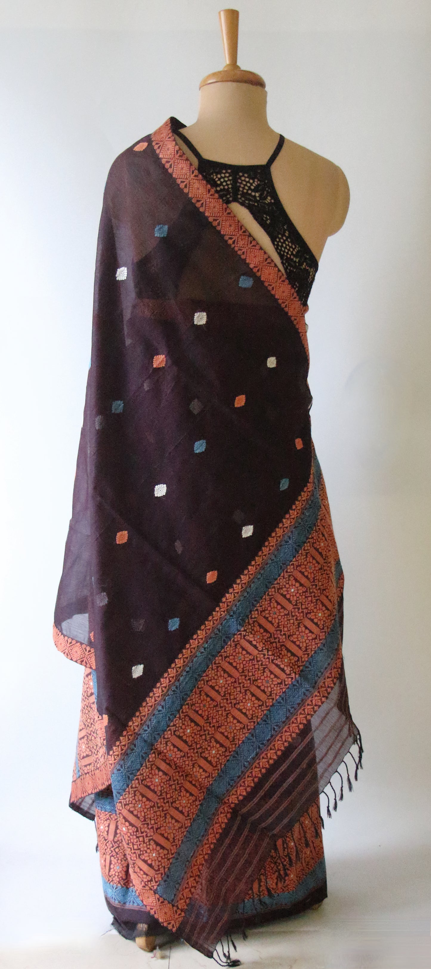Natural Dyed Purple Cotton Silk Handloom Mekhela Chador Set