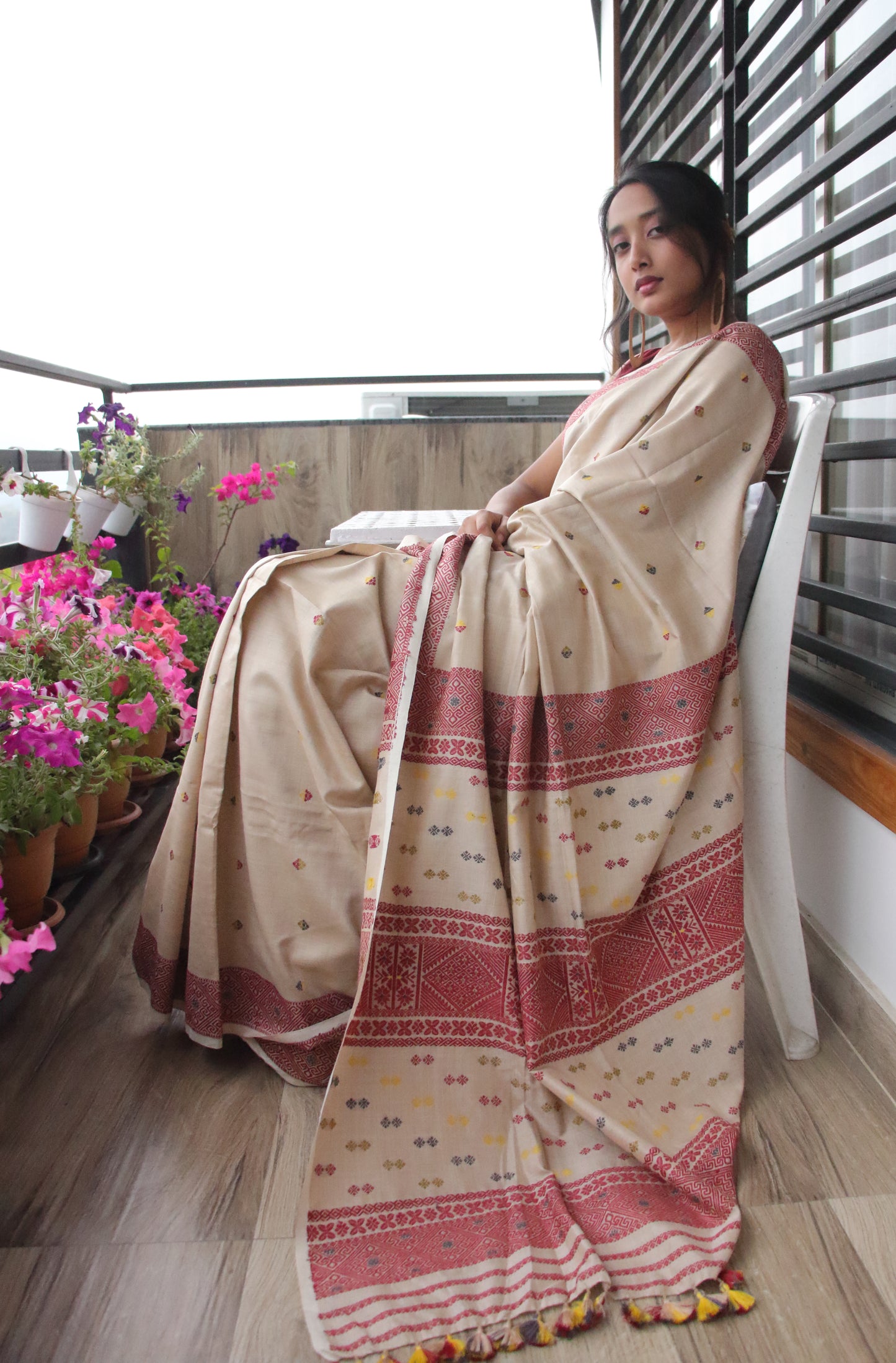 Natural Dyed Handloom Eri Silk Saree from Assam , India