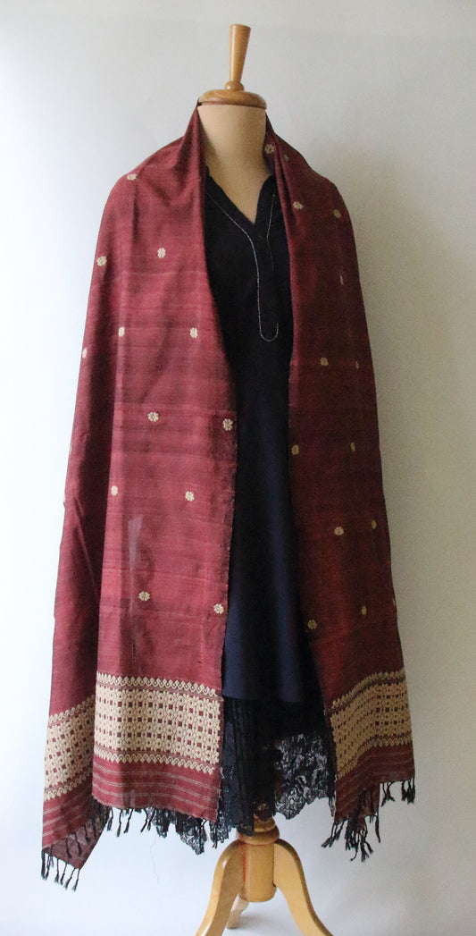 Handwoven Natural Dyed Eri Silk Dupatta / Wrap  from Assam