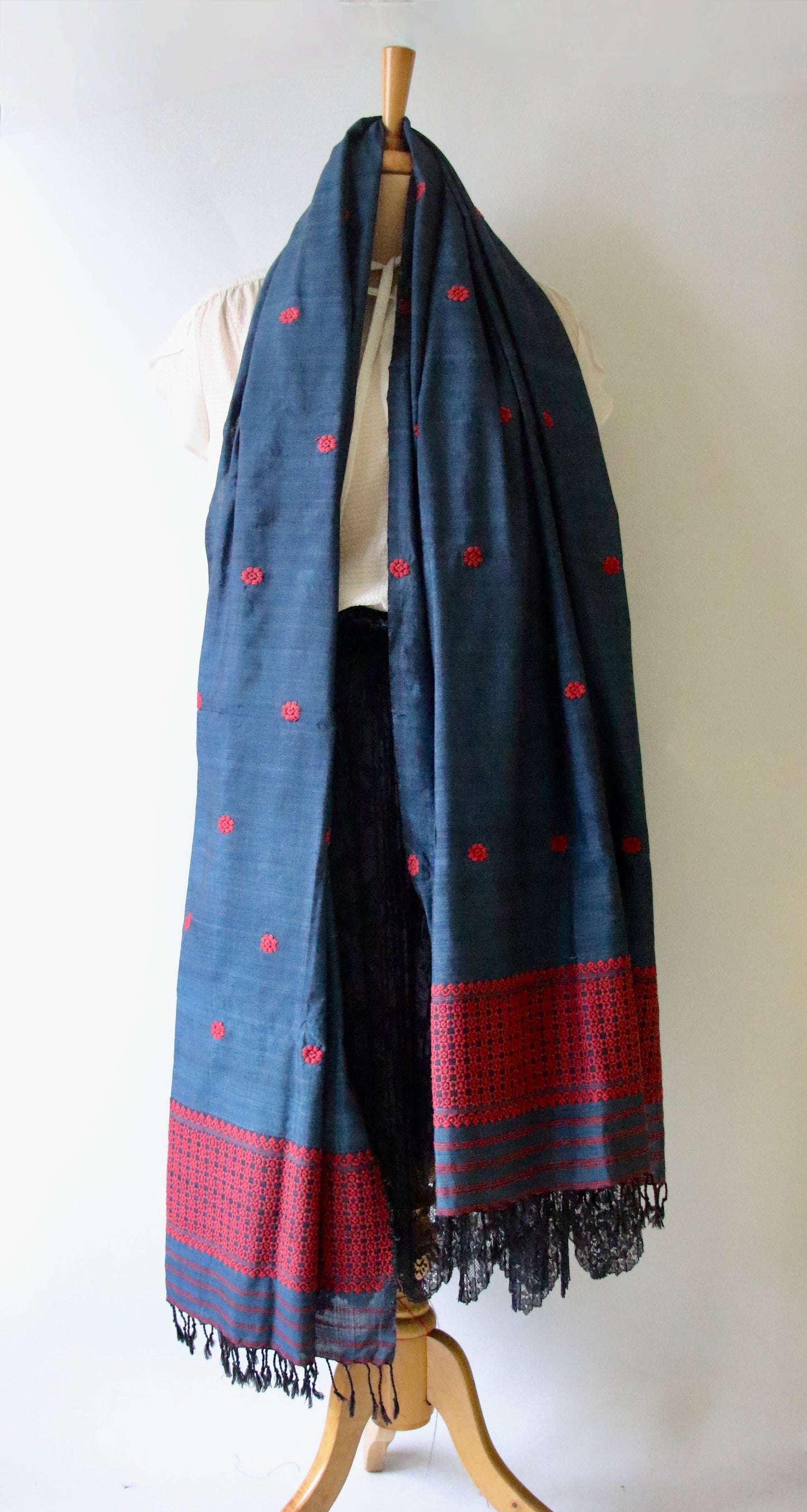 Handwoven Natural Indigo Dyed Eri Silk Dupatta / Wrap  from Assam
