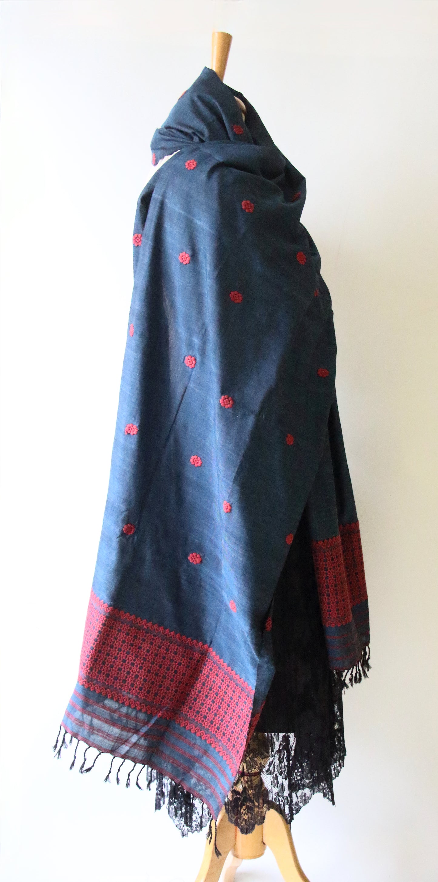 Handwoven Natural Indigo Dyed Eri Silk Dupatta / Wrap  from Assam