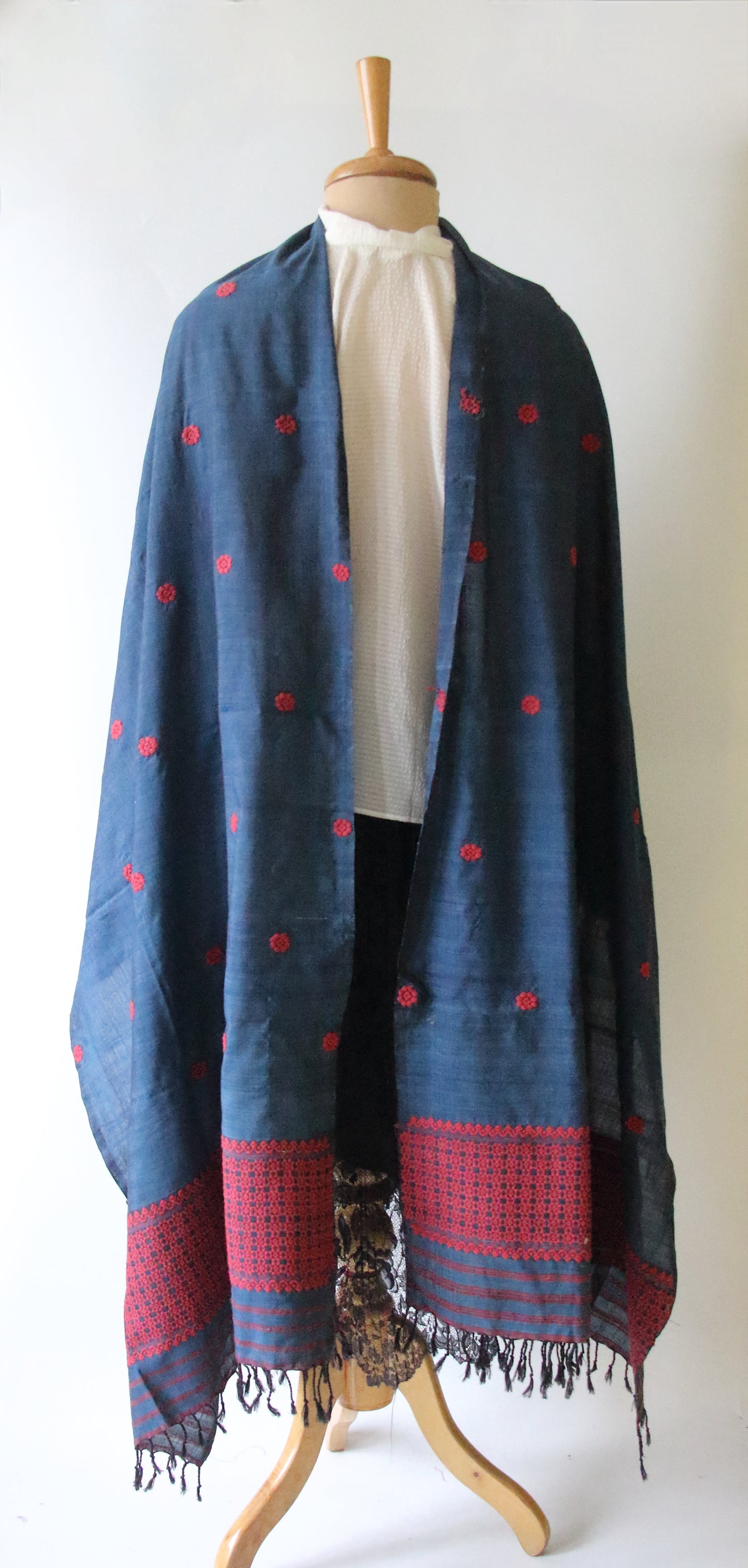 Handwoven Natural Indigo Dyed Eri Silk Dupatta / Wrap  from Assam