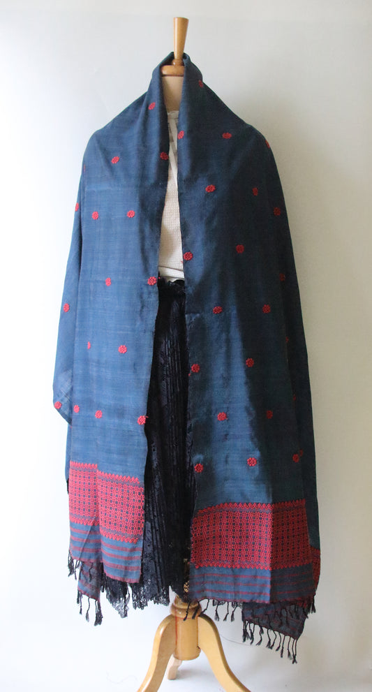 Handwoven Natural Indigo Dyed Eri Silk Dupatta / Wrap  from Assam