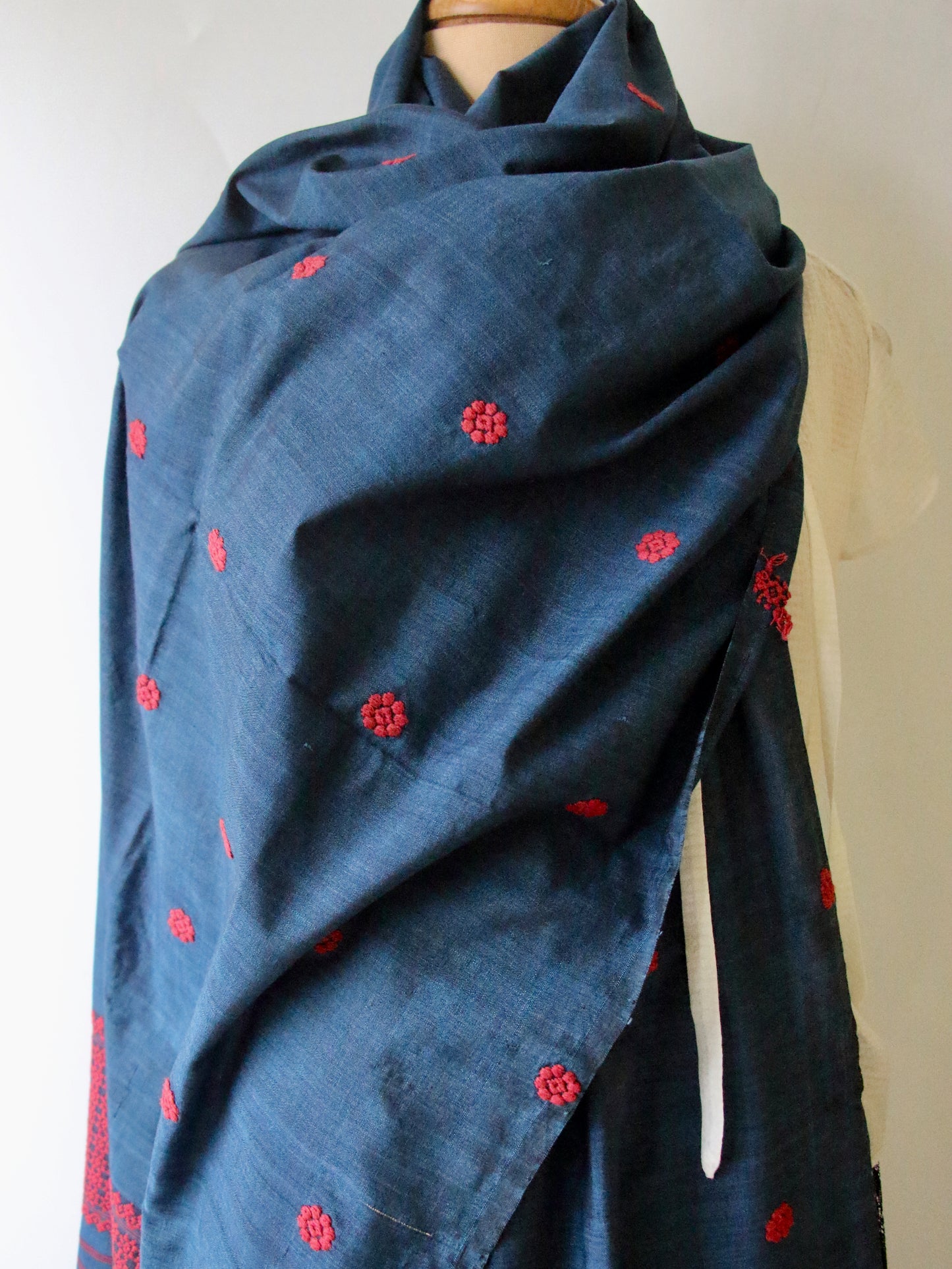 Handwoven Natural Indigo Dyed Eri Silk Dupatta / Wrap  from Assam