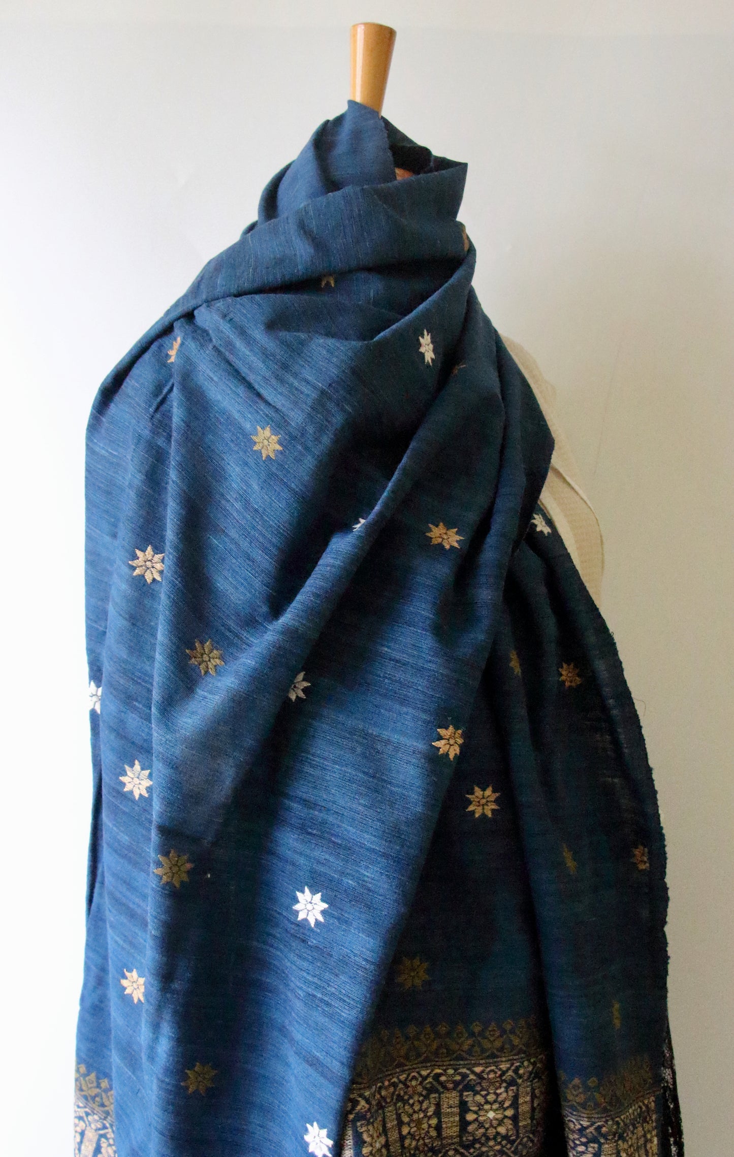 Handwoven Indigo Natural Dyed Hand Spun Eri Silk Shawl From Assam