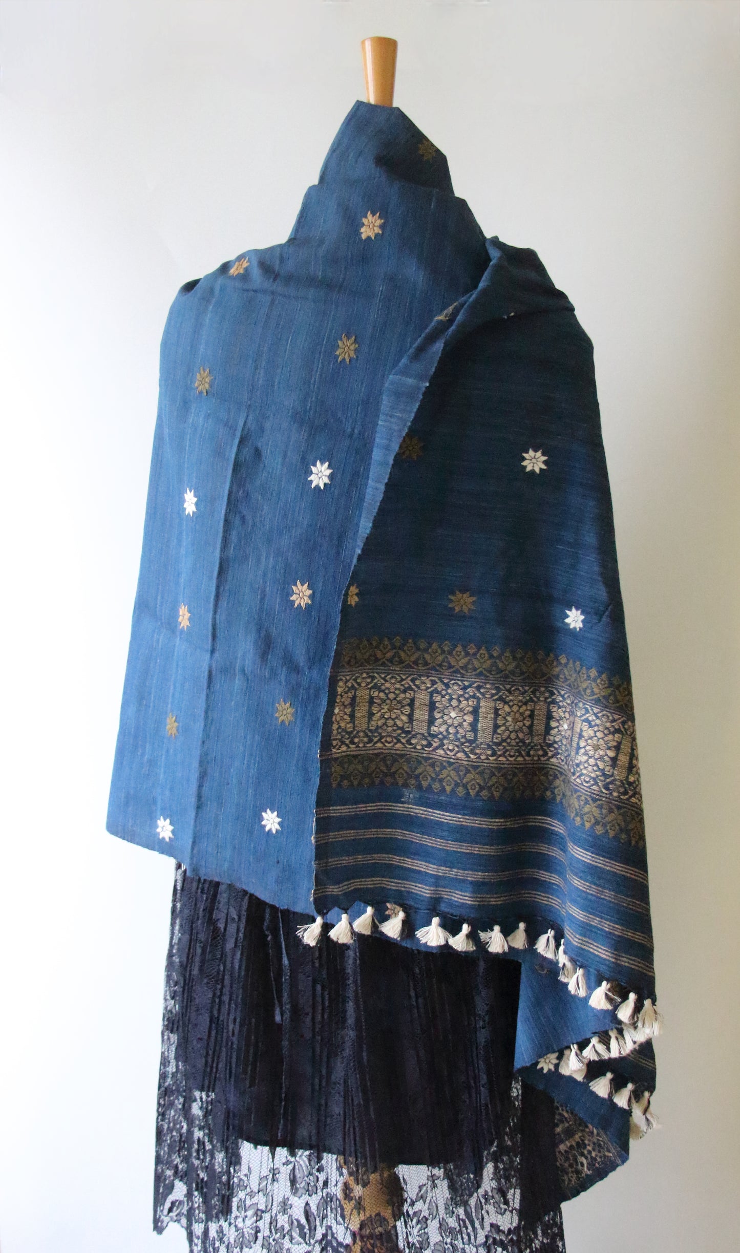 Handwoven Indigo Natural Dyed Hand Spun Eri Silk Shawl From Assam