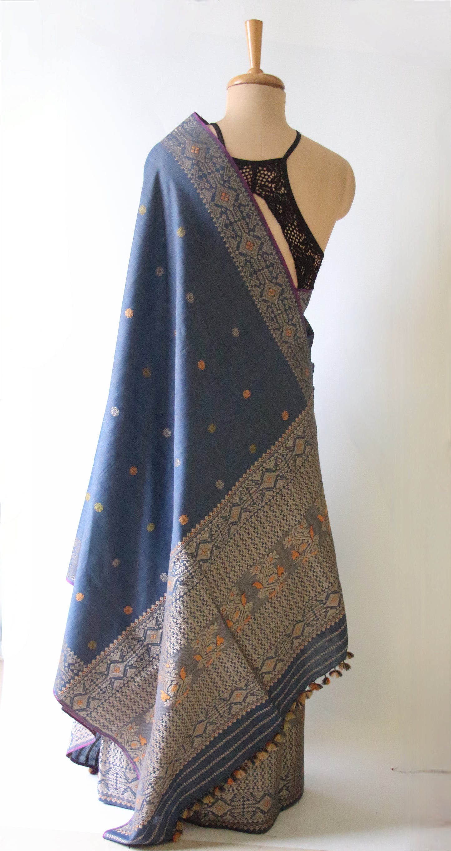 Soft Grey Natural Dyed Eri Silk Mekhela Chador Set from Assam