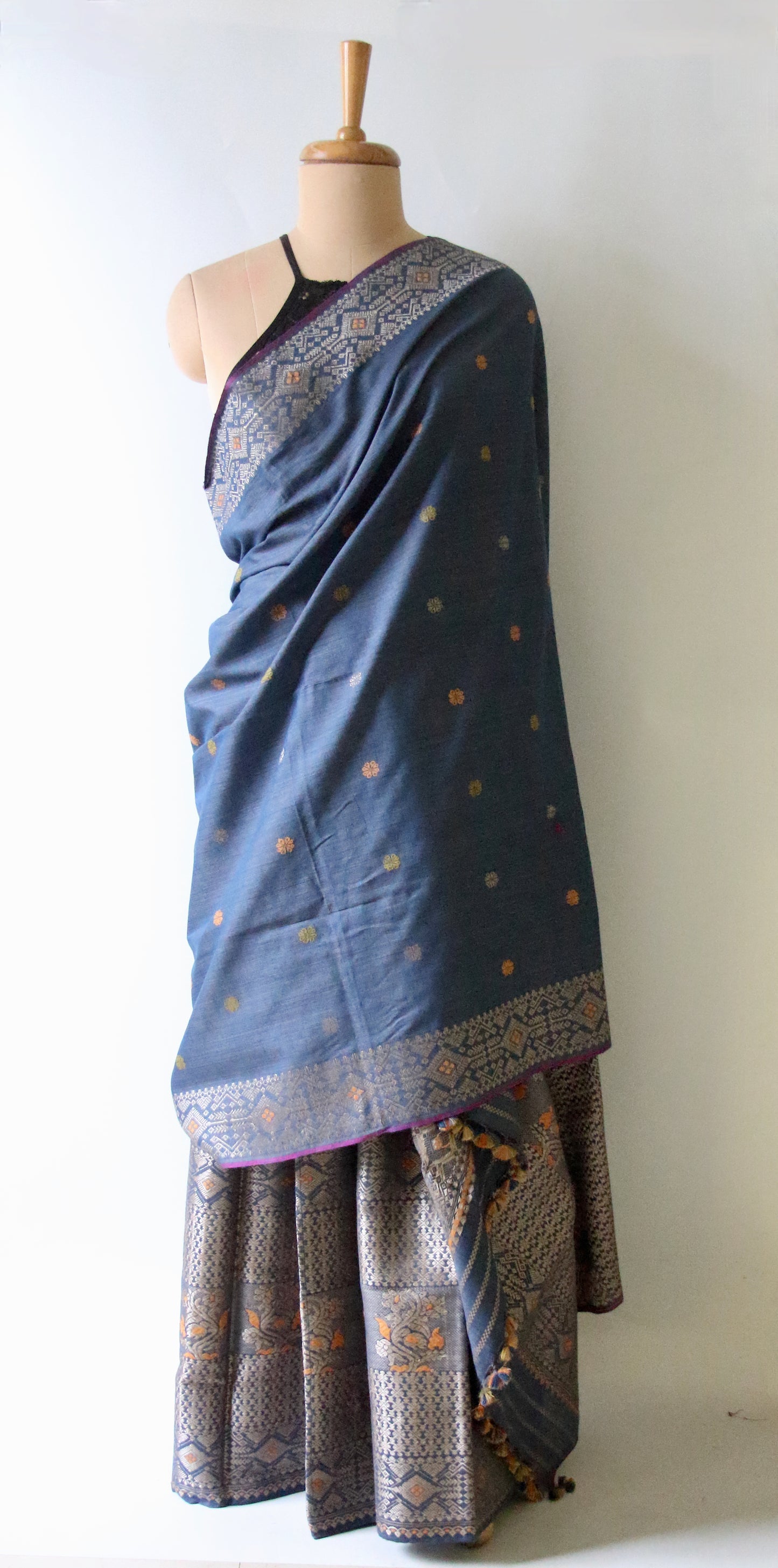 Soft Grey Natural Dyed Eri Silk Mekhela Chador Set from Assam